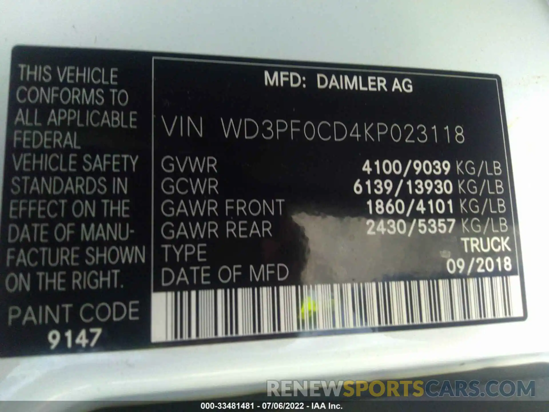 9 Фотография поврежденного автомобиля WD3PF0CD4KP023118 MERCEDES-BENZ SPRINTER CARGO VAN 2019