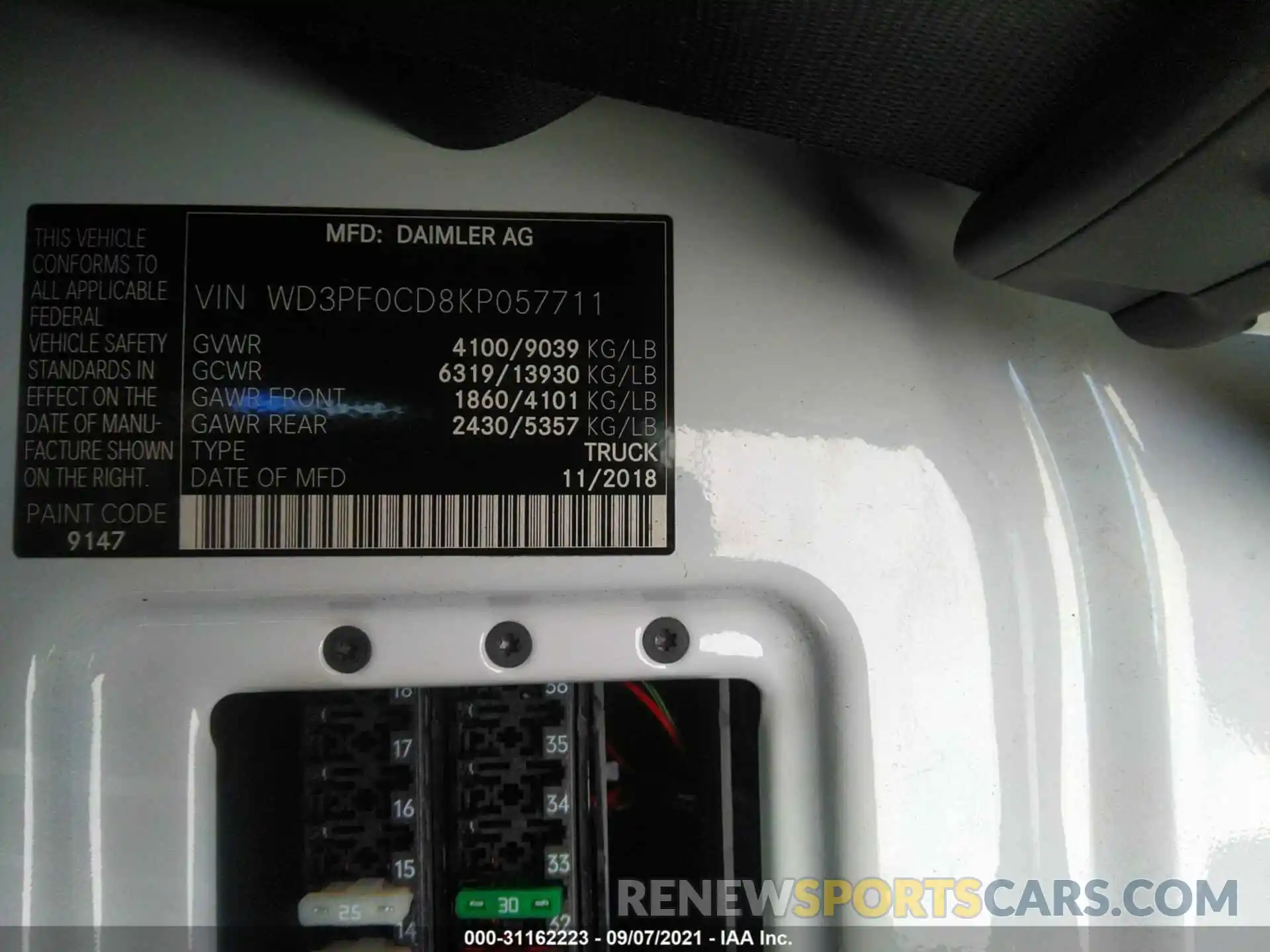 9 Фотография поврежденного автомобиля WD3PF0CD8KP057711 MERCEDES-BENZ SPRINTER CARGO VAN 2019