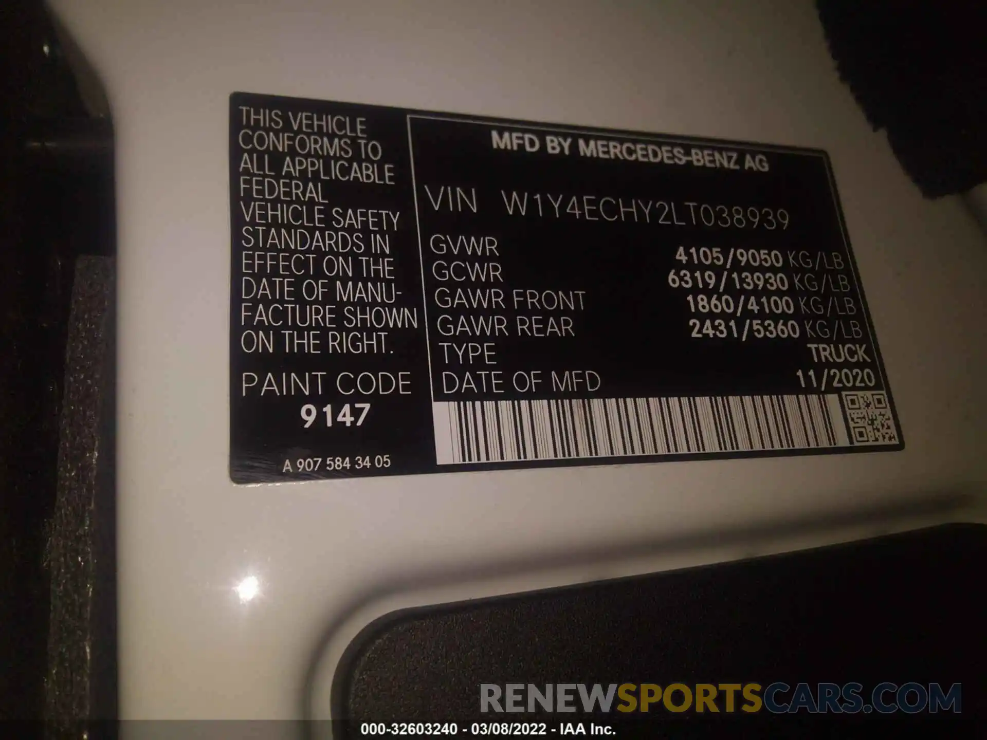 9 Photograph of a damaged car W1Y4ECHY2LT038939 MERCEDES-BENZ SPRINTER CARGO VAN 2020