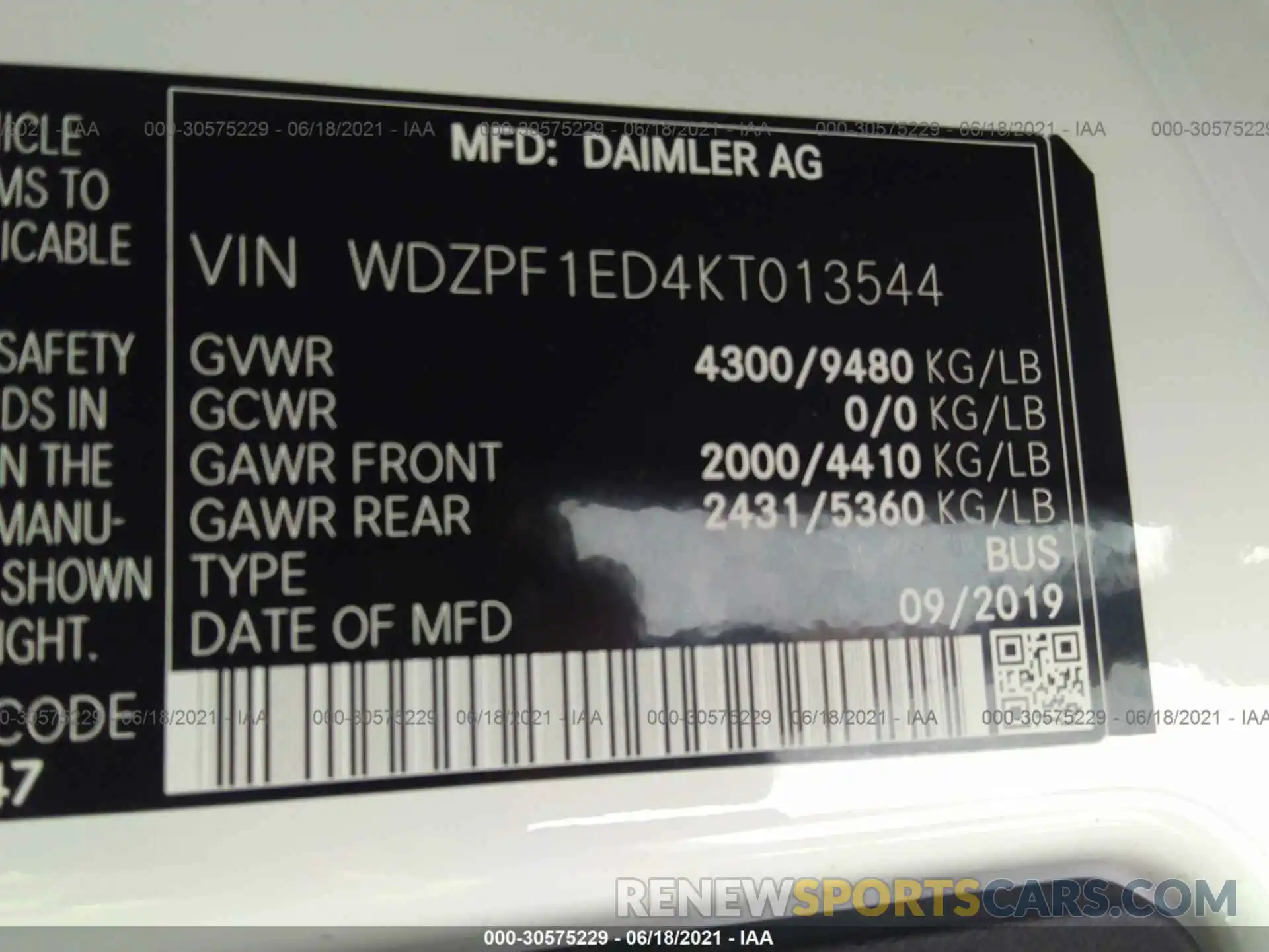 9 Photograph of a damaged car WDZPF1ED4KT013544 MERCEDES-BENZ SPRINTER PASSENGER VAN 2019