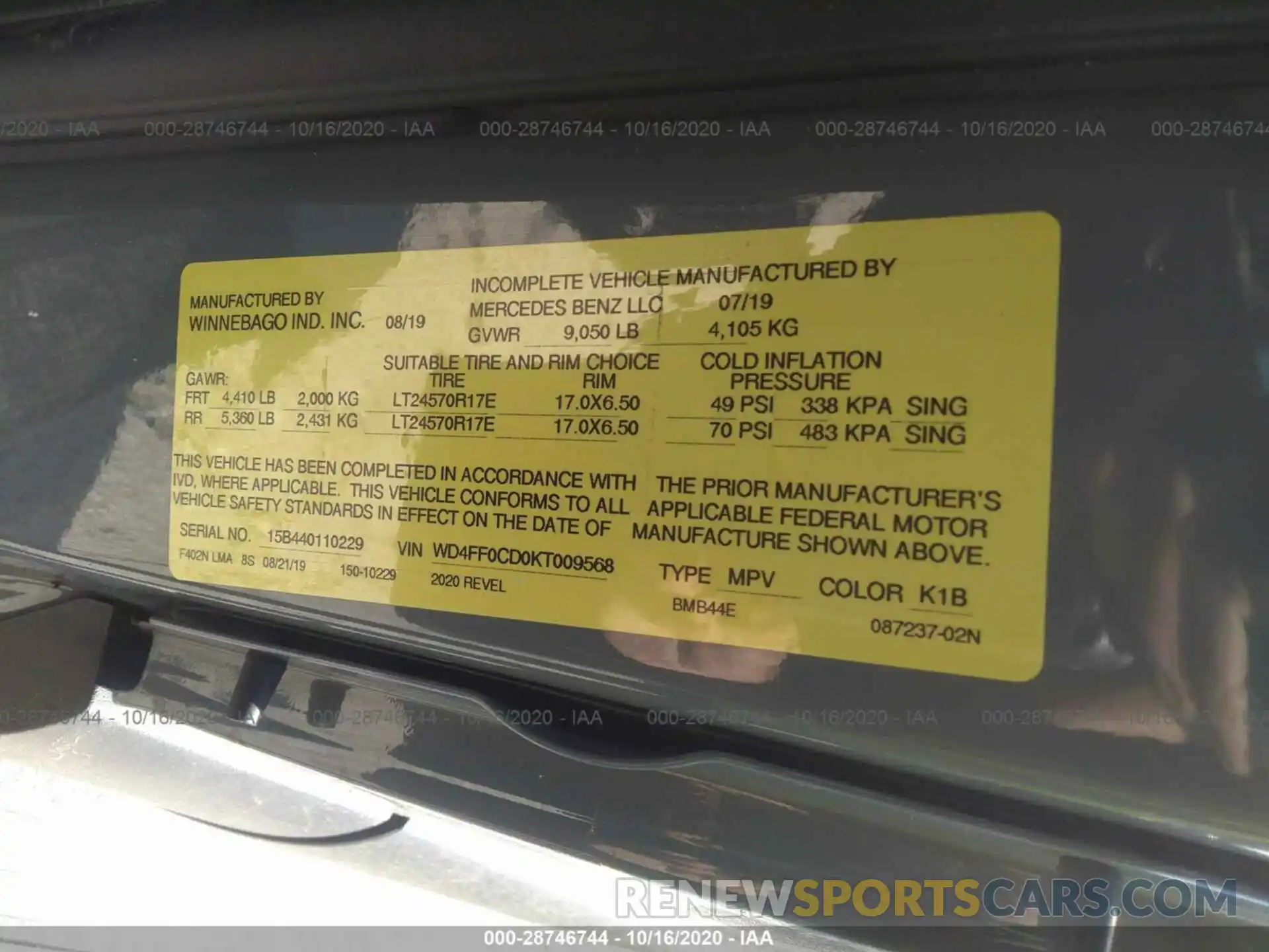 9 Photograph of a damaged car WD4FF0CD0KT009568 MERCEDES-BENZ SPRINTER VAN 2019