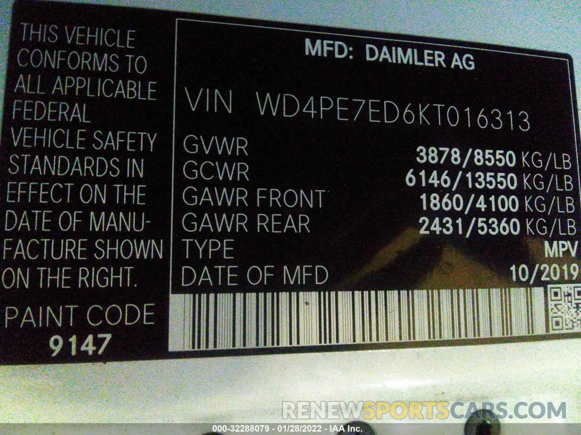 9 Photograph of a damaged car WD4PE7ED6KT016313 MERCEDES-BENZ SPRINTER VAN 2019