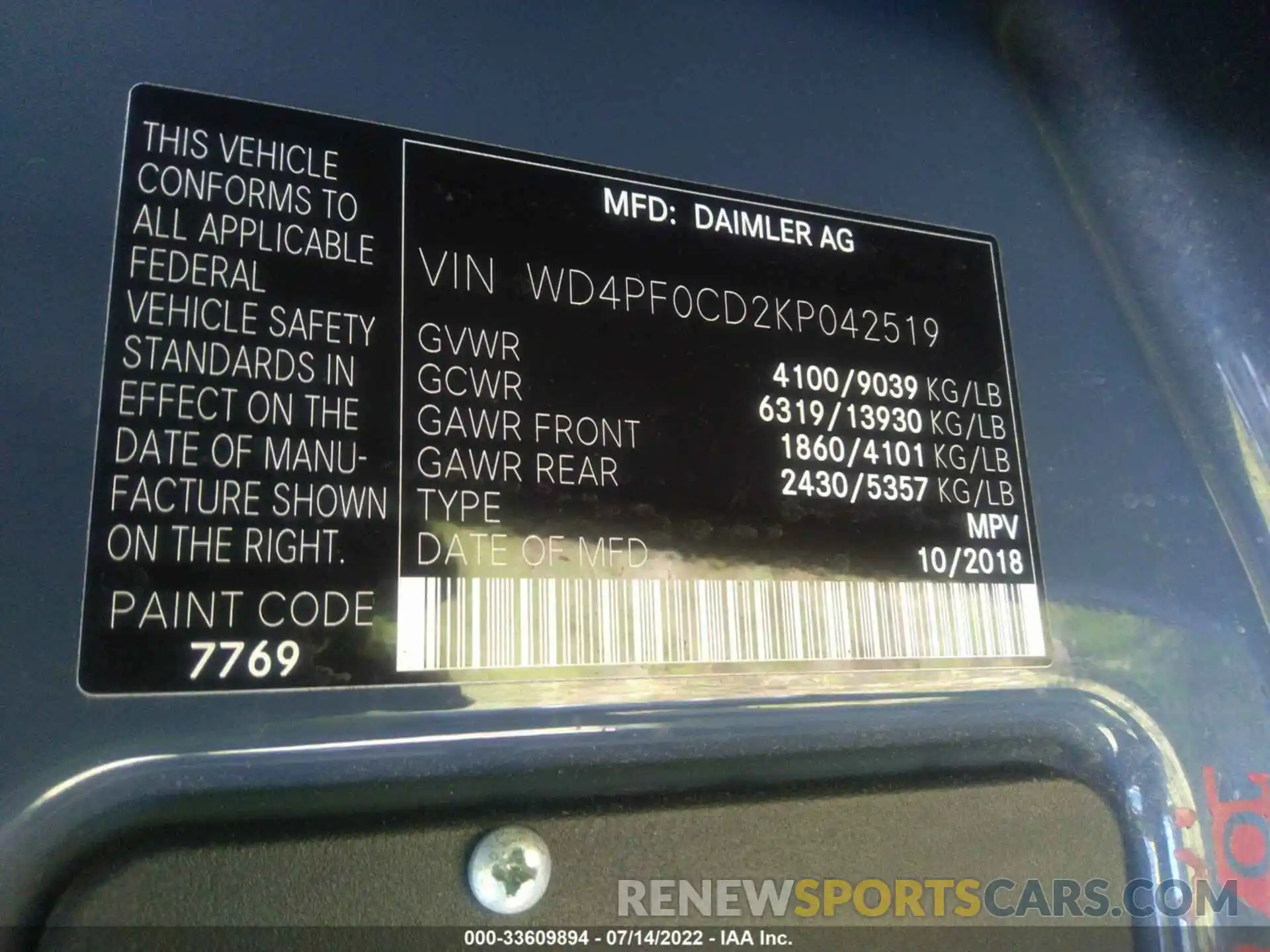 9 Photograph of a damaged car WD4PF0CD2KP042519 MERCEDES-BENZ SPRINTER VAN 2019