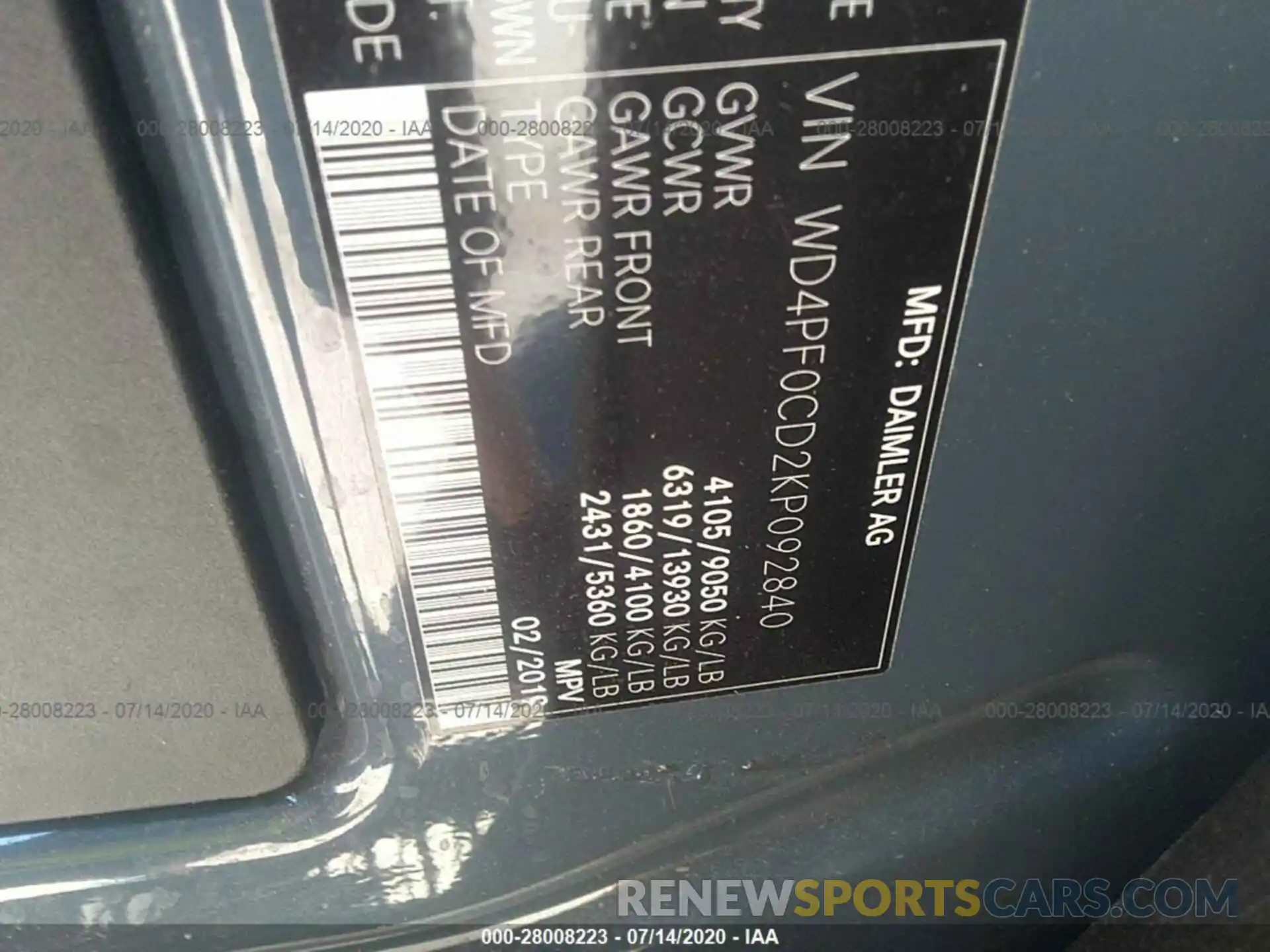 9 Photograph of a damaged car WD4PF0CD2KP092840 MERCEDES-BENZ SPRINTER VAN 2019