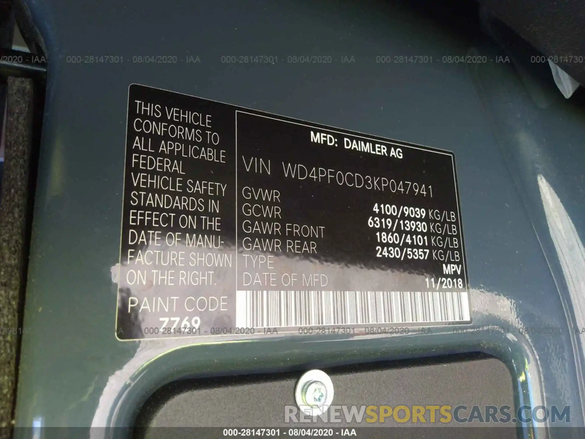 9 Photograph of a damaged car WD4PF0CD3KP047941 MERCEDES-BENZ SPRINTER VAN 2019