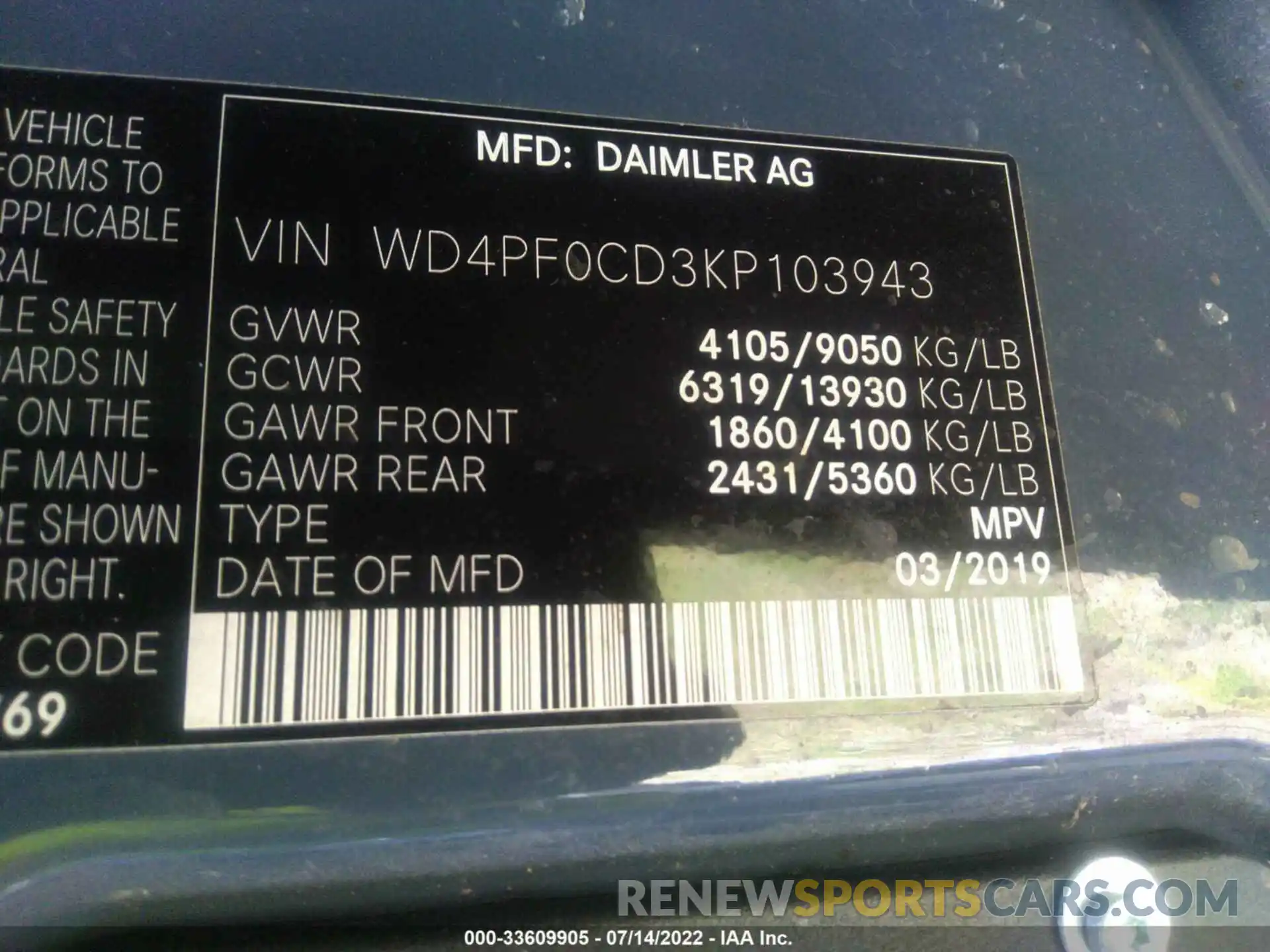 9 Photograph of a damaged car WD4PF0CD3KP103943 MERCEDES-BENZ SPRINTER VAN 2019