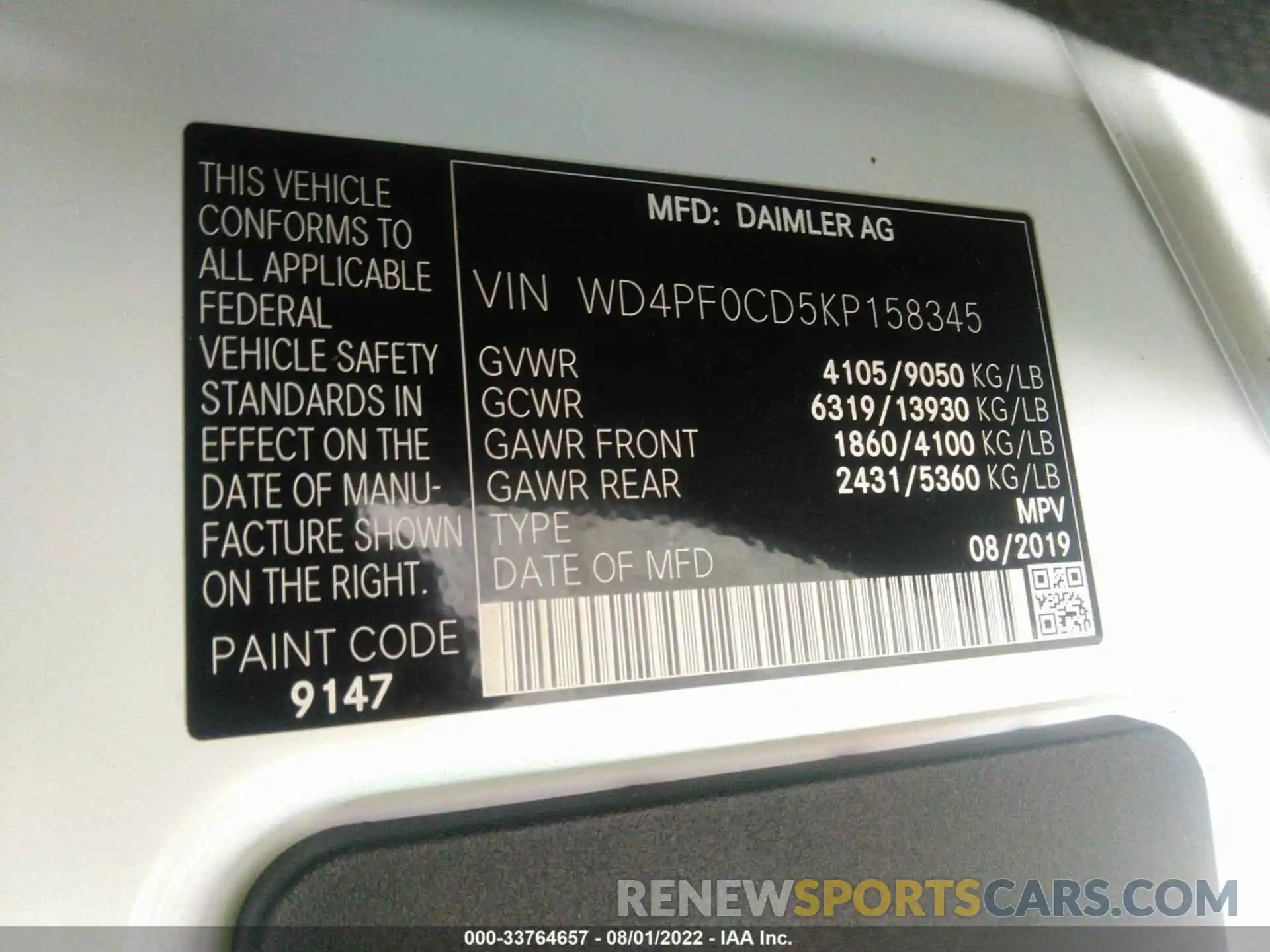 9 Photograph of a damaged car WD4PF0CD5KP158345 MERCEDES-BENZ SPRINTER VAN 2019