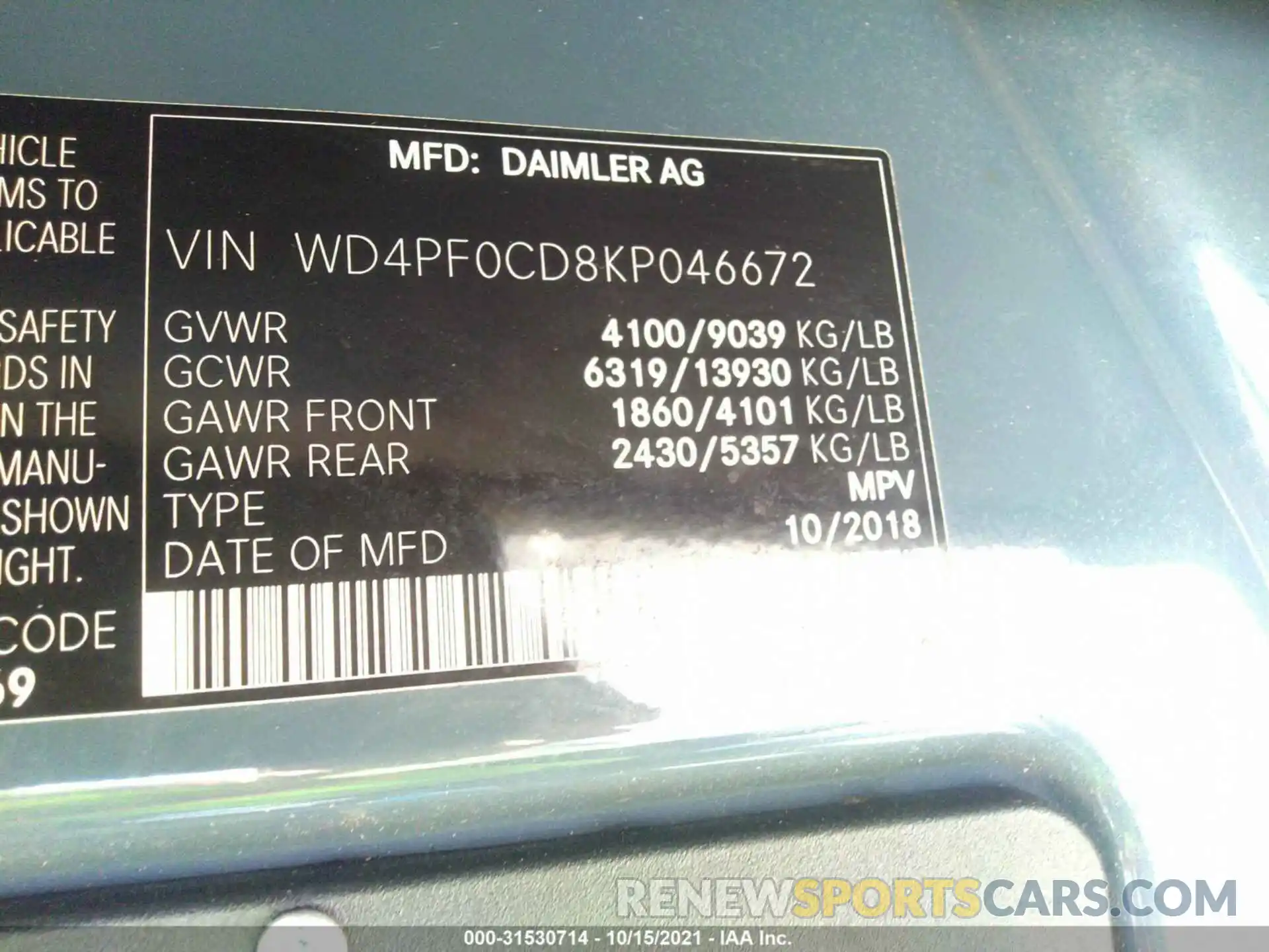 9 Фотография поврежденного автомобиля WD4PF0CD8KP046672 MERCEDES-BENZ SPRINTER VAN 2019