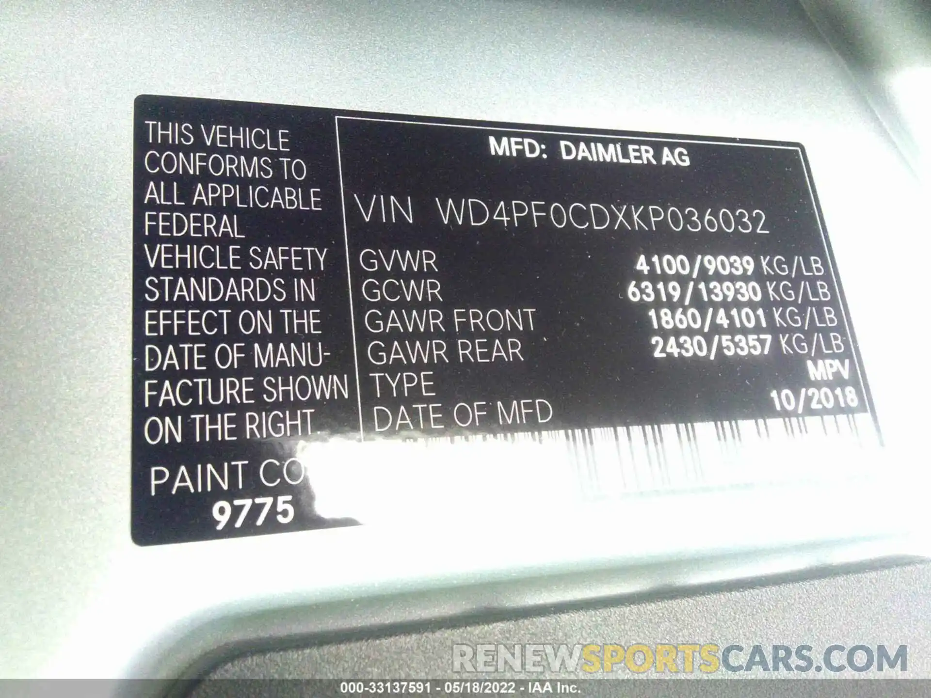 9 Photograph of a damaged car WD4PF0CDXKP036032 MERCEDES-BENZ SPRINTER VAN 2019