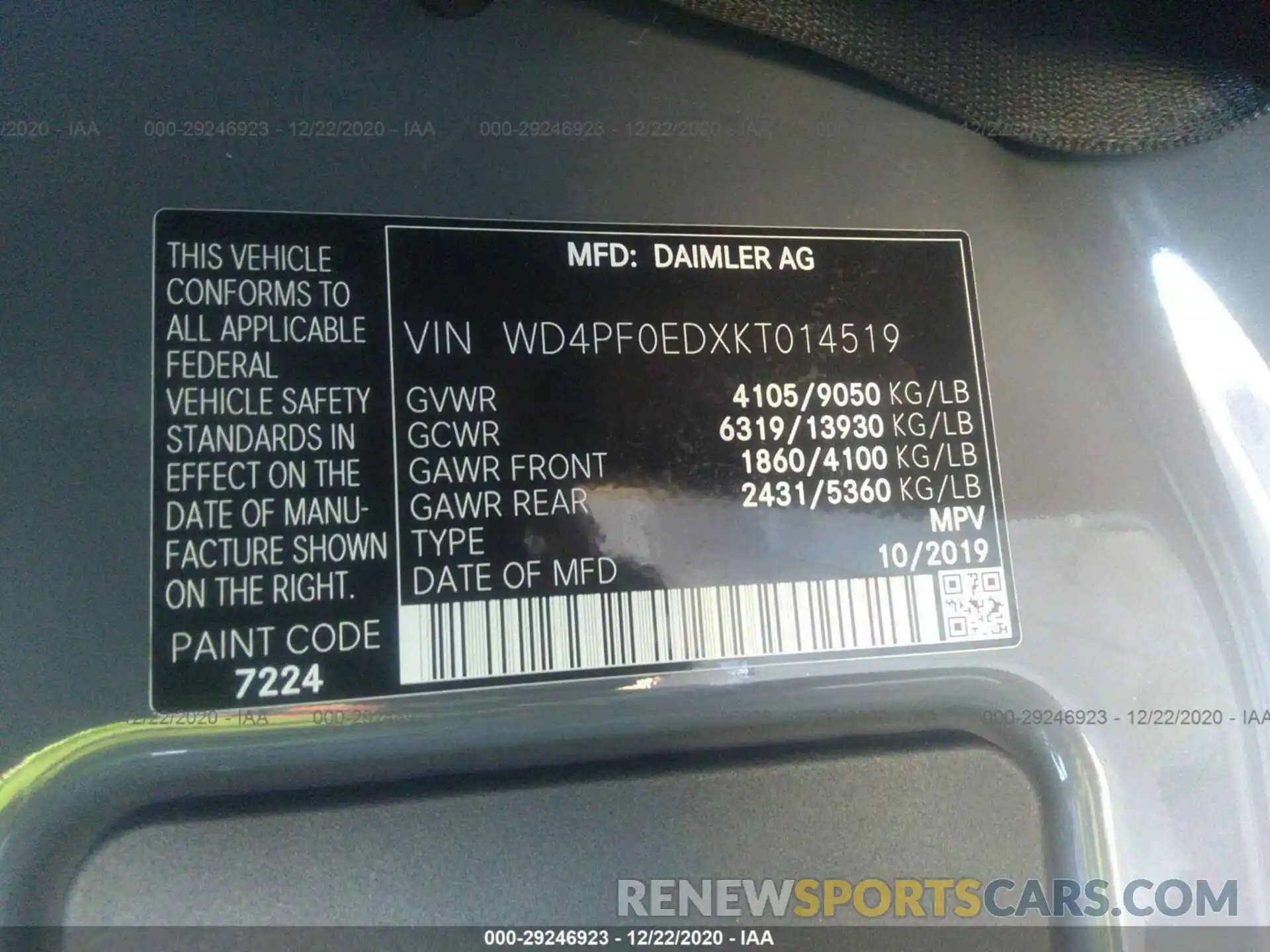 9 Photograph of a damaged car WD4PF0EDXKT014519 MERCEDES-BENZ SPRINTER VAN 2019