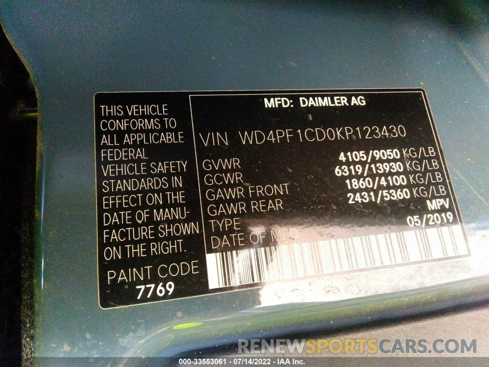 9 Фотография поврежденного автомобиля WD4PF1CD0KP123430 MERCEDES-BENZ SPRINTER VAN 2019