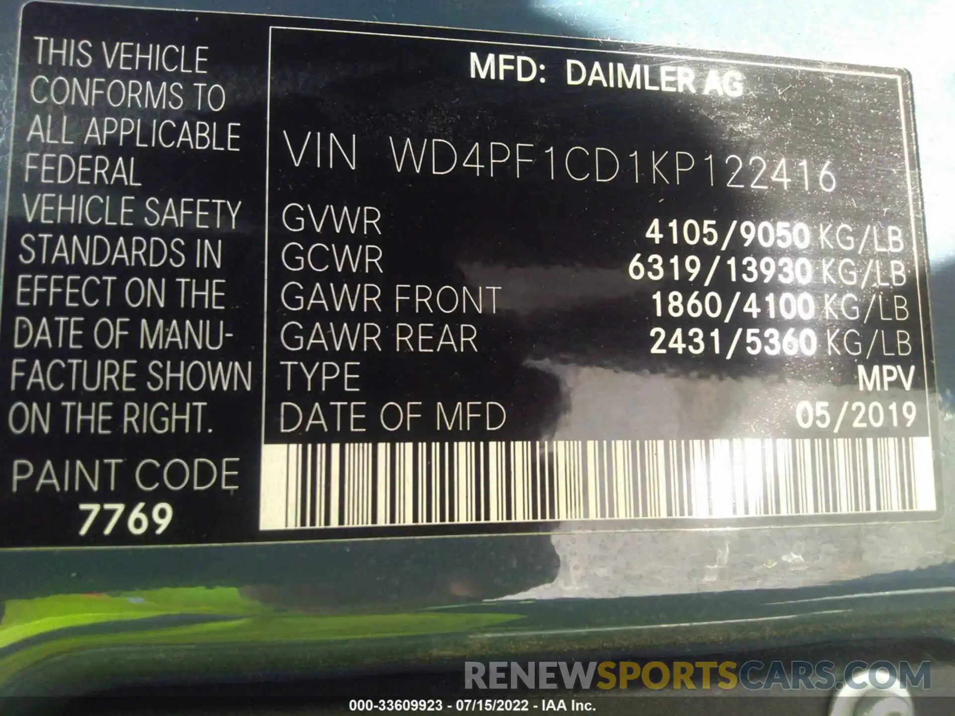 9 Photograph of a damaged car WD4PF1CD1KP122416 MERCEDES-BENZ SPRINTER VAN 2019