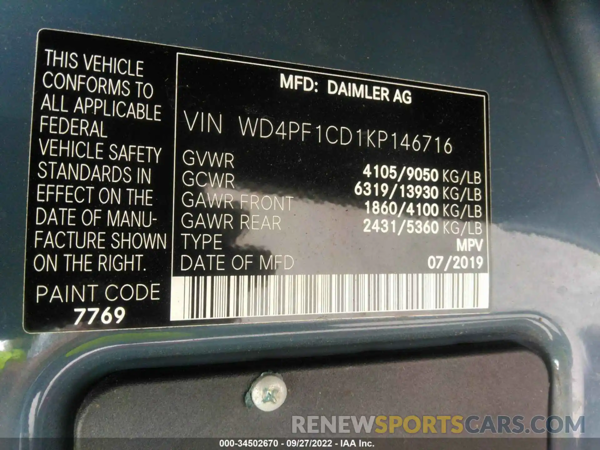 9 Photograph of a damaged car WD4PF1CD1KP146716 MERCEDES-BENZ SPRINTER VAN 2019