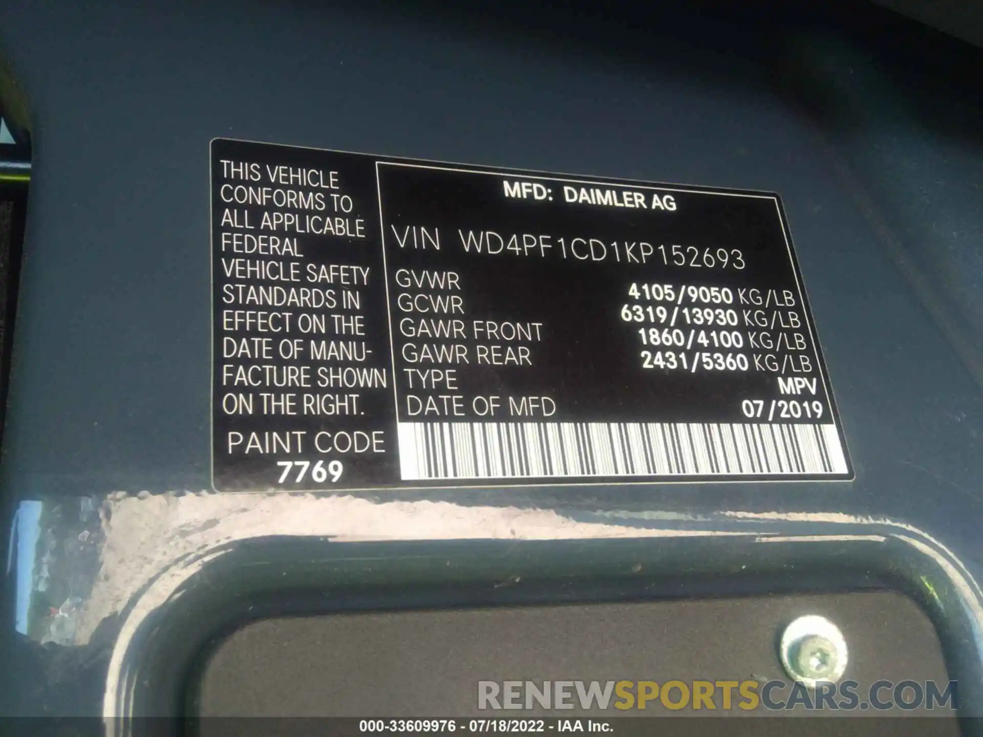 9 Photograph of a damaged car WD4PF1CD1KP152693 MERCEDES-BENZ SPRINTER VAN 2019