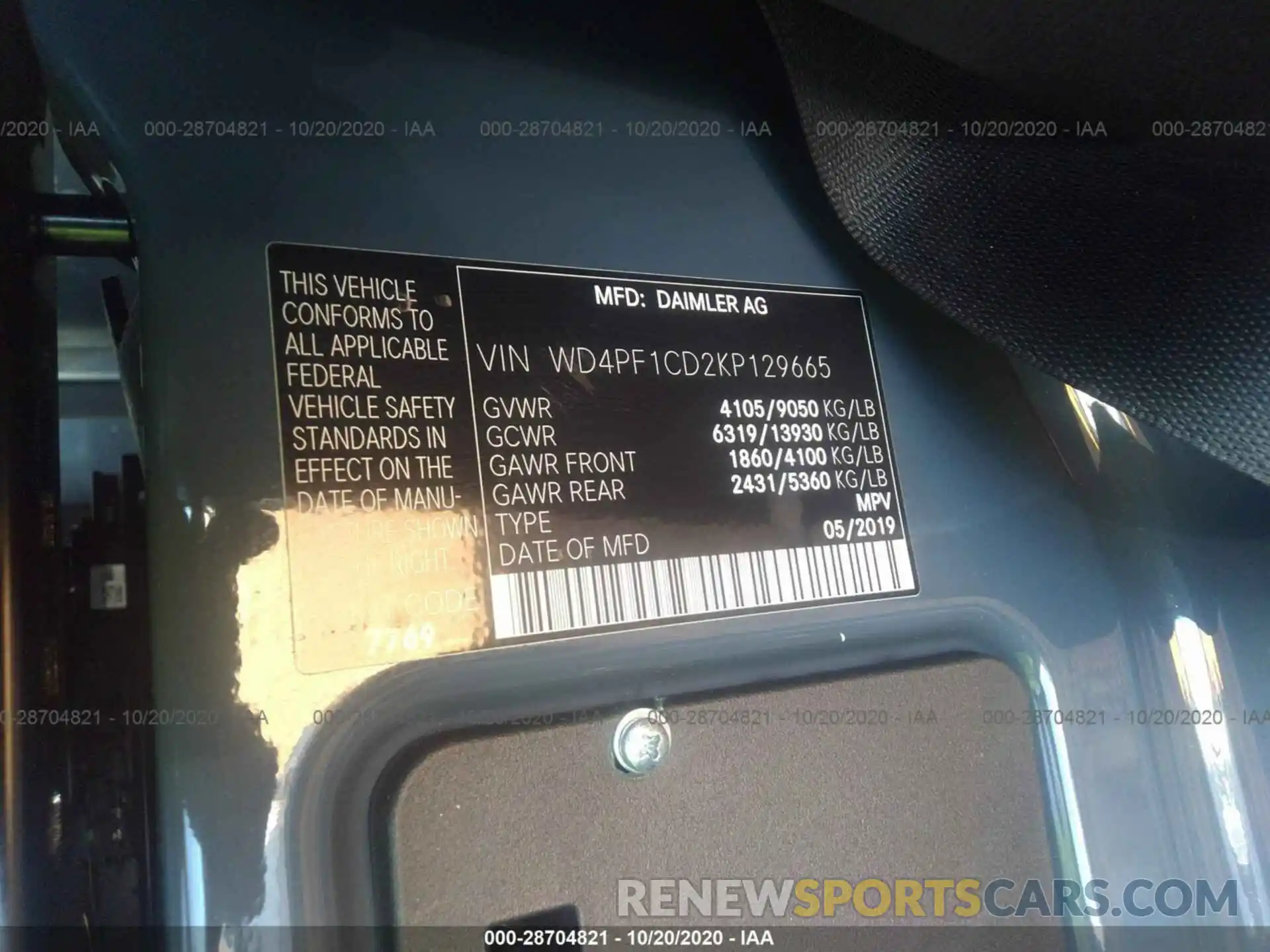 9 Photograph of a damaged car WD4PF1CD2KP129665 MERCEDES-BENZ SPRINTER VAN 2019