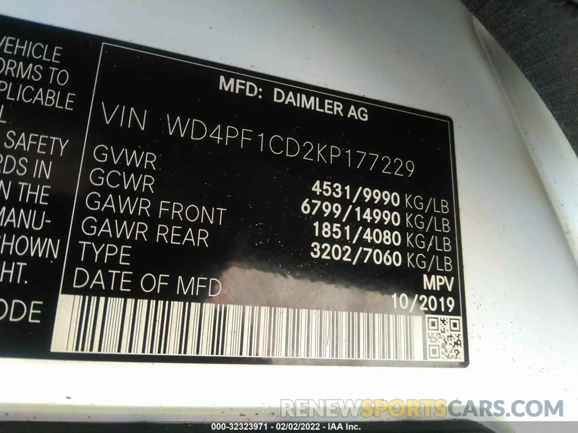 9 Фотография поврежденного автомобиля WD4PF1CD2KP177229 MERCEDES-BENZ SPRINTER VAN 2019