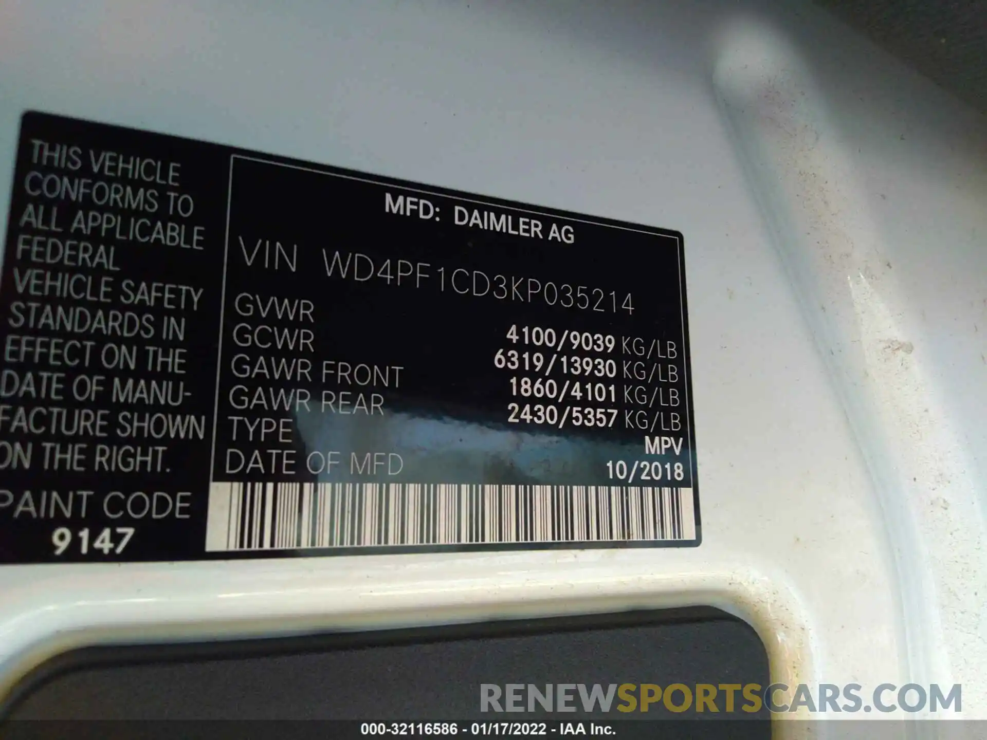 9 Photograph of a damaged car WD4PF1CD3KP035214 MERCEDES-BENZ SPRINTER VAN 2019