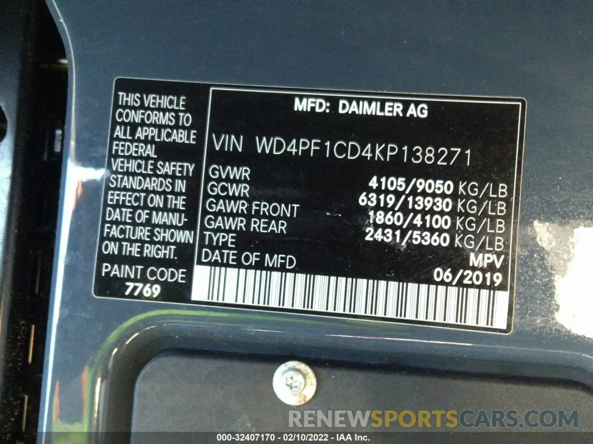 9 Фотография поврежденного автомобиля WD4PF1CD4KP138271 MERCEDES-BENZ SPRINTER VAN 2019