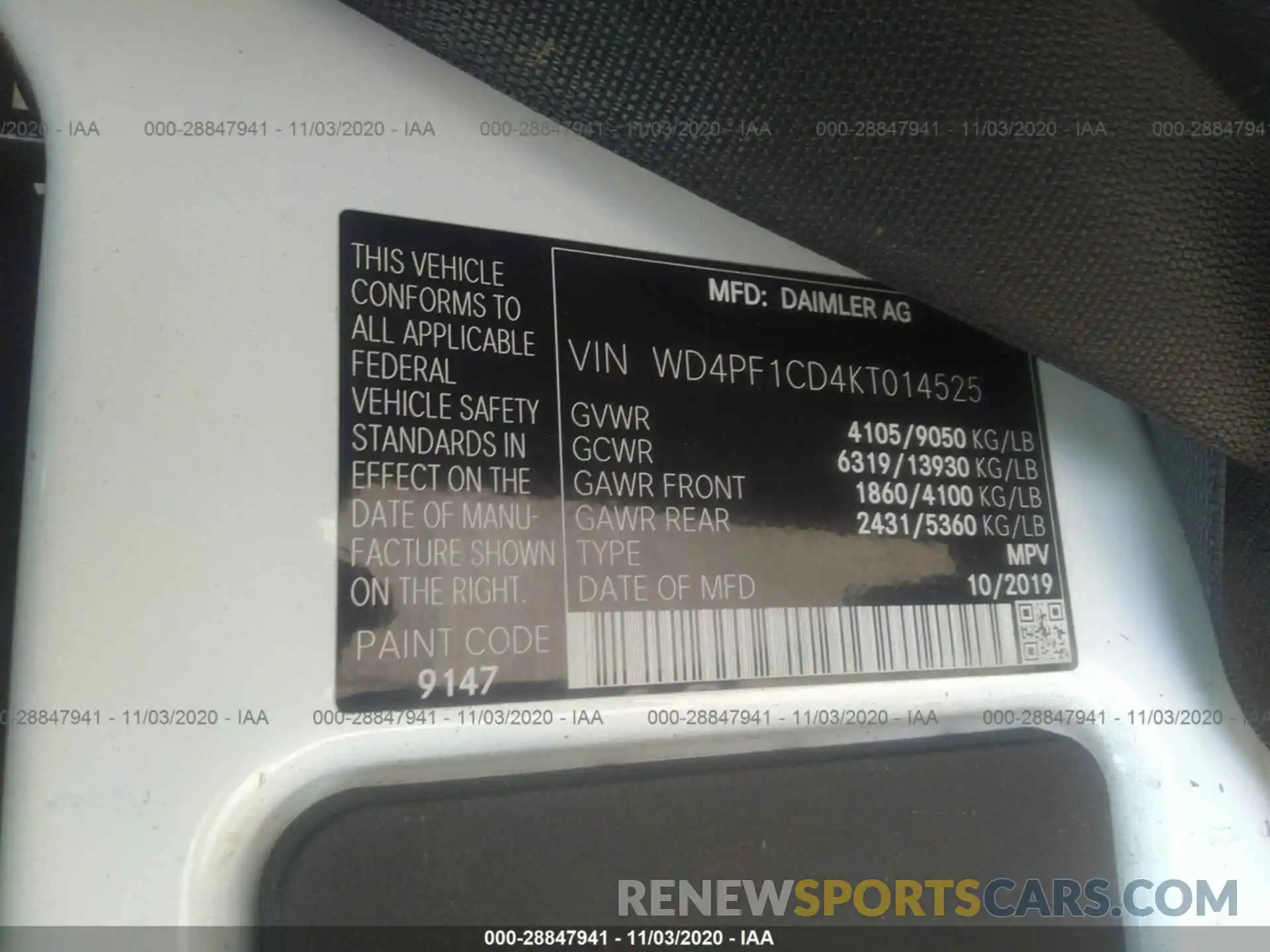 9 Photograph of a damaged car WD4PF1CD4KT014525 MERCEDES-BENZ SPRINTER VAN 2019