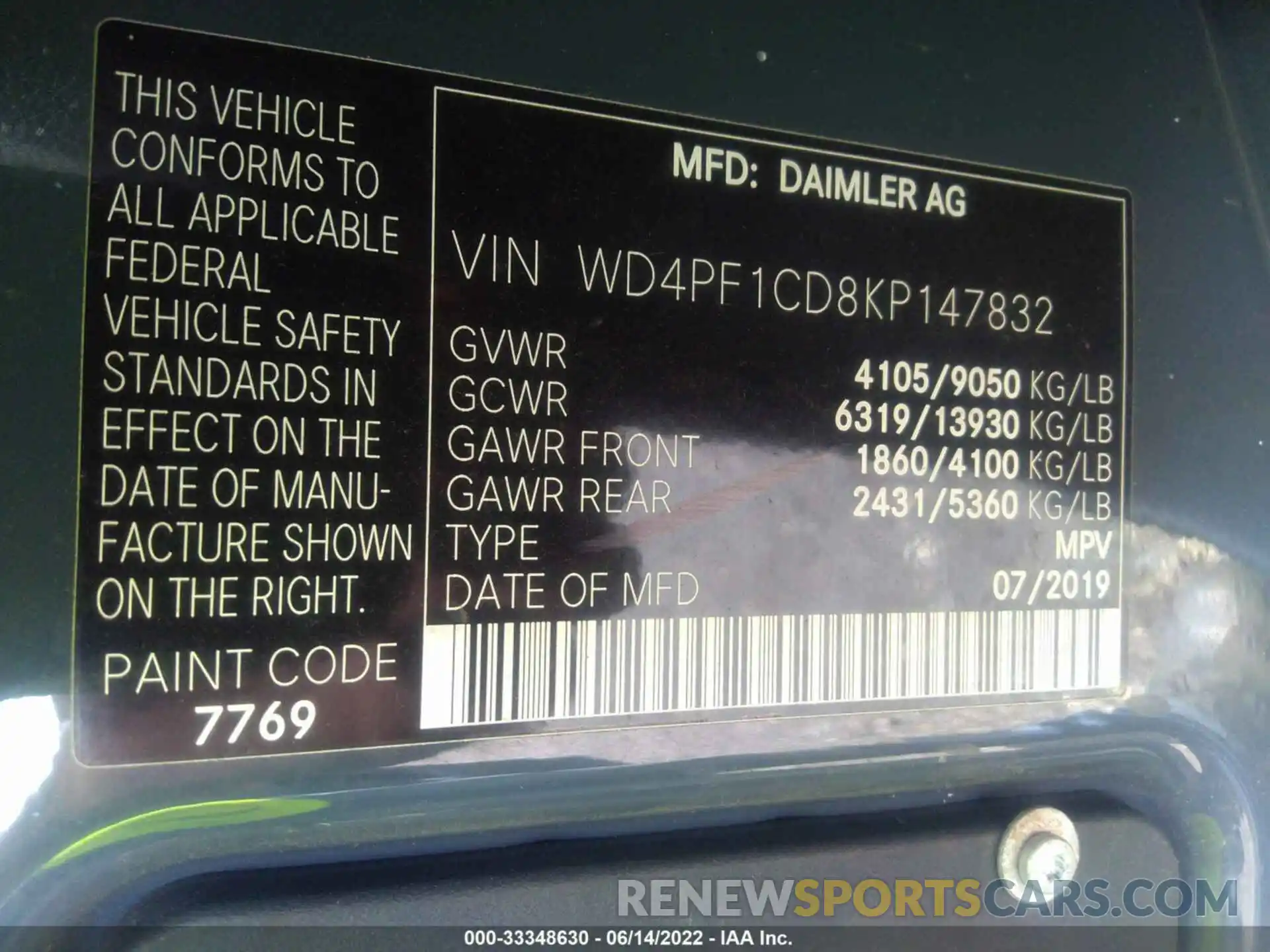 9 Photograph of a damaged car WD4PF1CD8KP147832 MERCEDES-BENZ SPRINTER VAN 2019