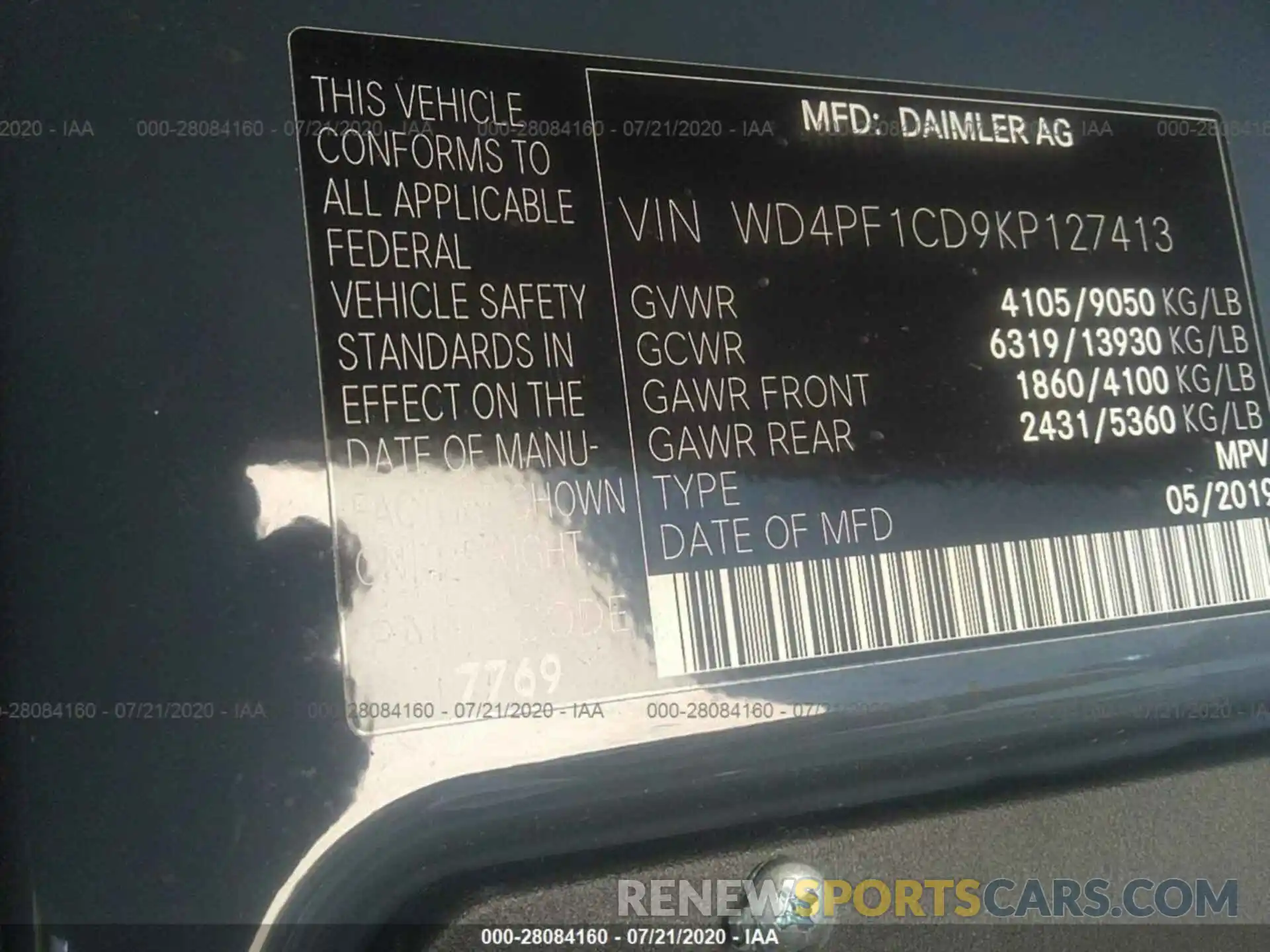 9 Фотография поврежденного автомобиля WD4PF1CD9KP127413 MERCEDES-BENZ SPRINTER VAN 2019