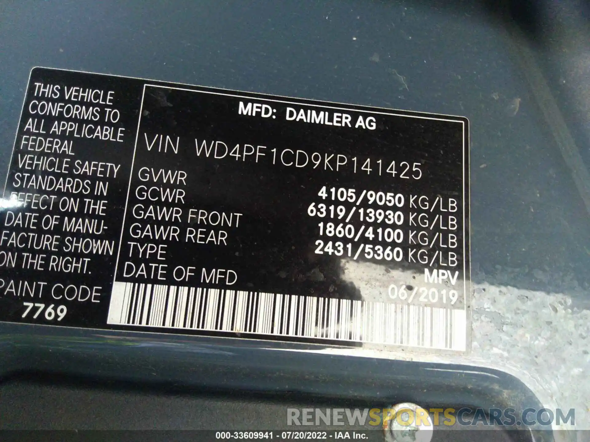 9 Photograph of a damaged car WD4PF1CD9KP141425 MERCEDES-BENZ SPRINTER VAN 2019