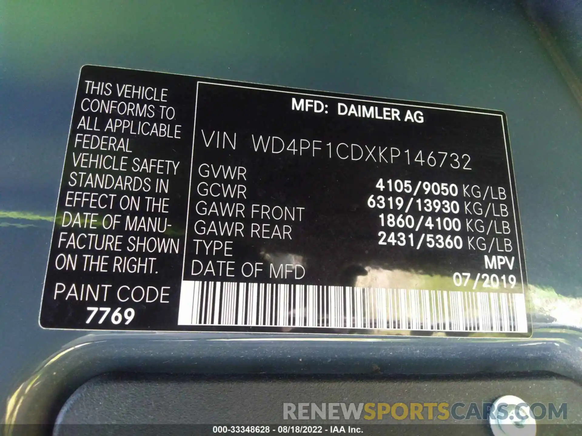 9 Photograph of a damaged car WD4PF1CDXKP146732 MERCEDES-BENZ SPRINTER VAN 2019