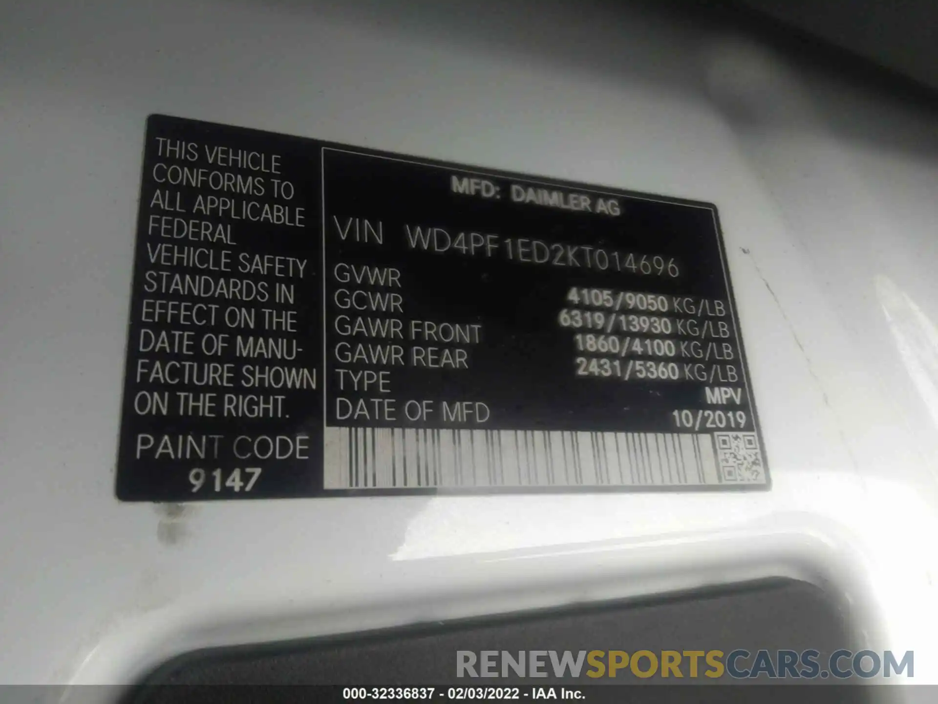 9 Photograph of a damaged car WD4PF1ED2KT014696 MERCEDES-BENZ SPRINTER VAN 2019