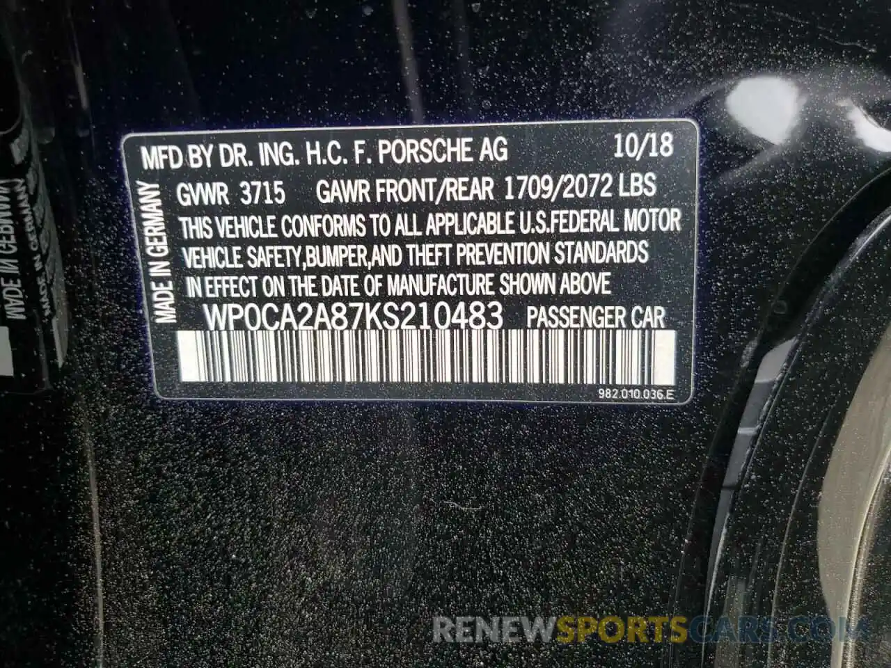 12 Photograph of a damaged car WP0CA2A87KS210483 PORSCHE BOXSTER 2019