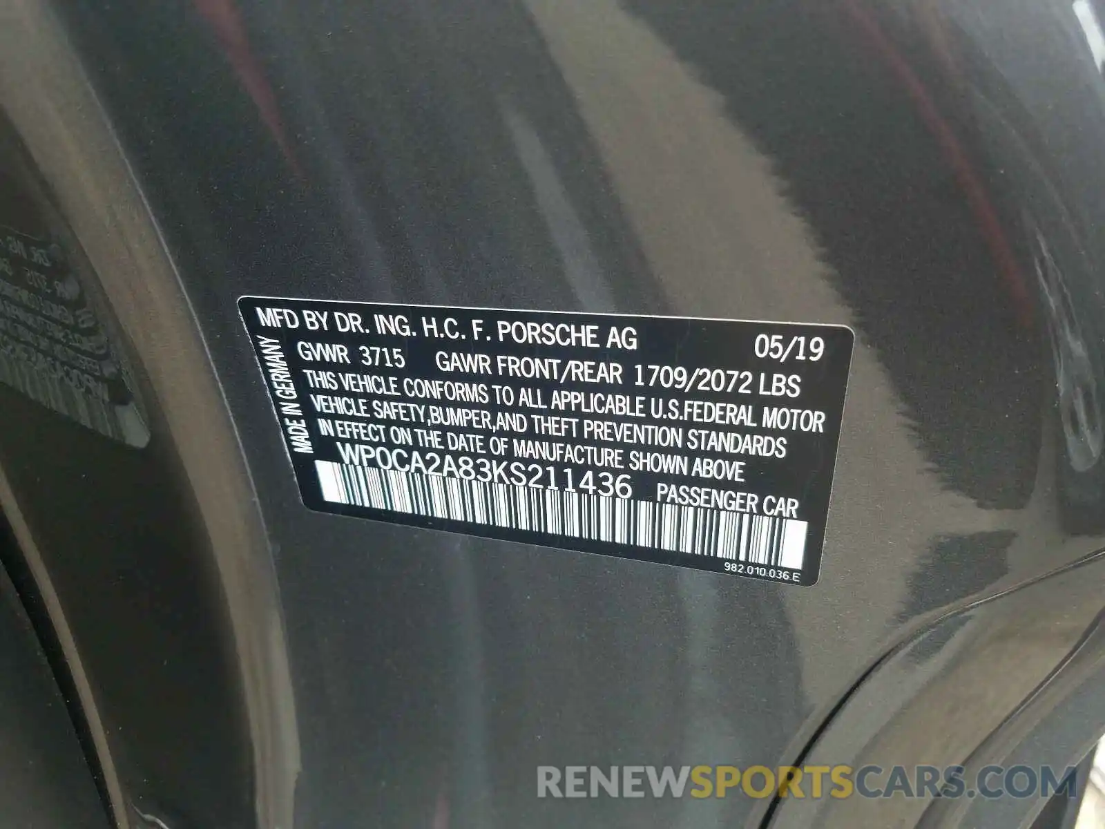 10 Photograph of a damaged car WP0CA2A83KS211436 PORSCHE BOXSTER BA 2019