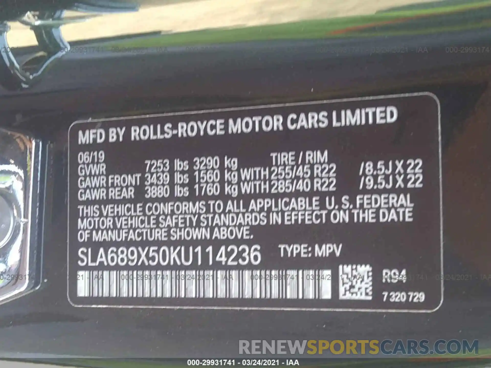 9 Photograph of a damaged car SLA689X50KU114236 ROLLS-ROYCE CULLINAN 2019