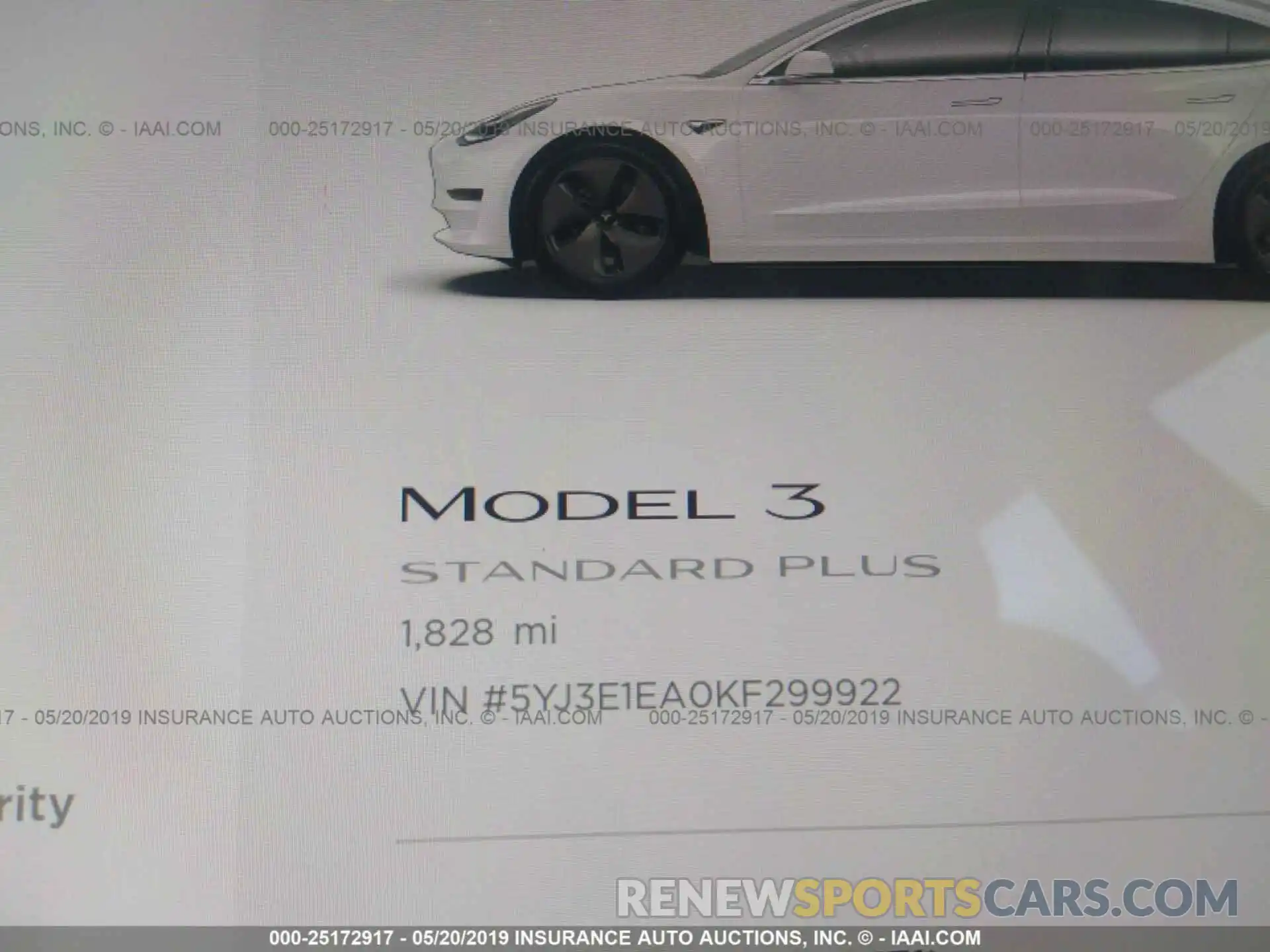 9 Photograph of a damaged car 5YJ3E1EA0KF299922 TESLA MODEL 3 2019