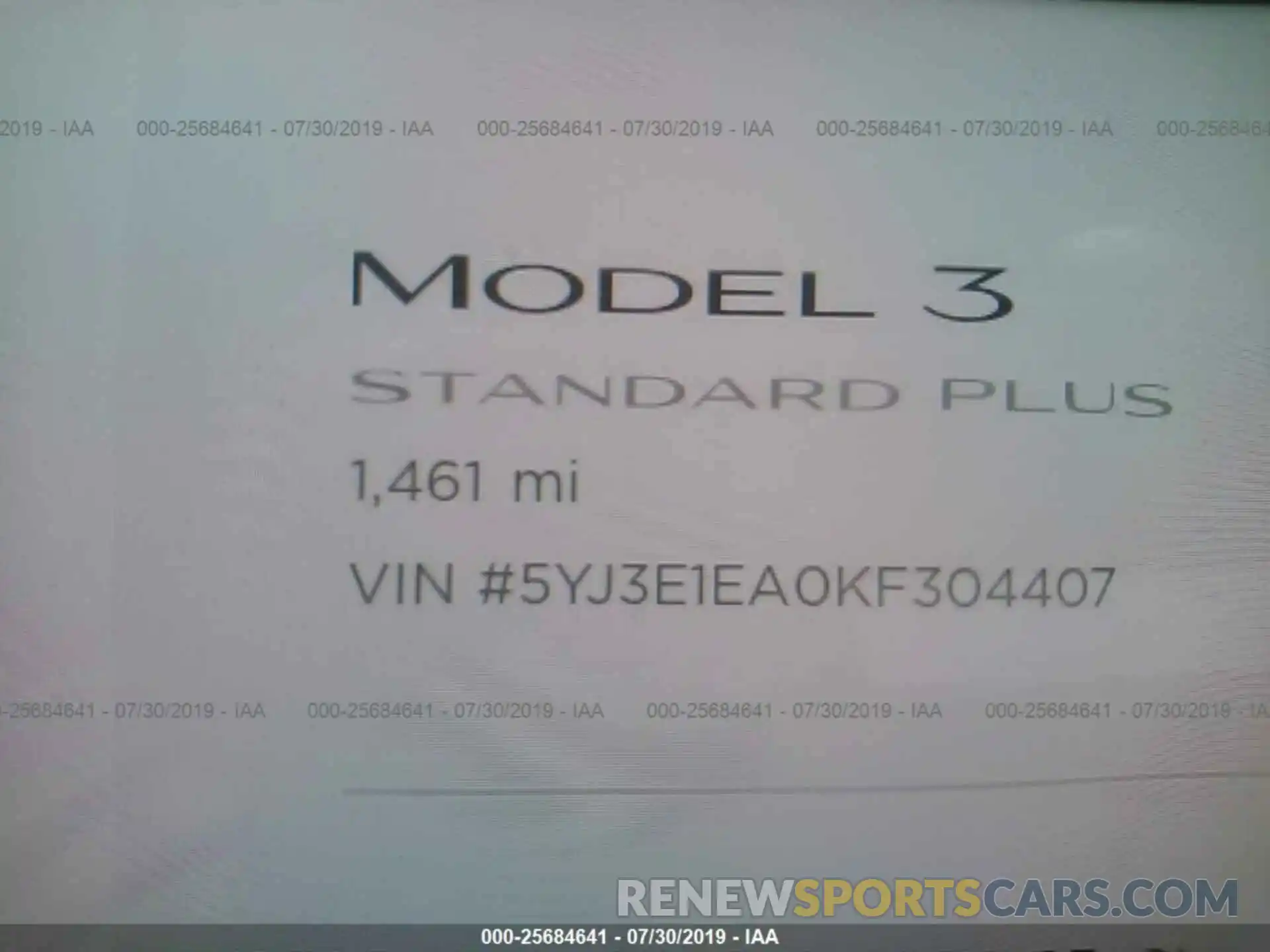 7 Photograph of a damaged car 5YJ3E1EA0KF304407 TESLA MODEL 3 2019