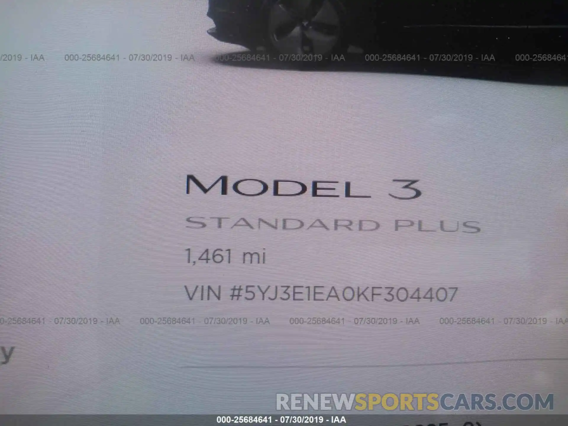 9 Photograph of a damaged car 5YJ3E1EA0KF304407 TESLA MODEL 3 2019