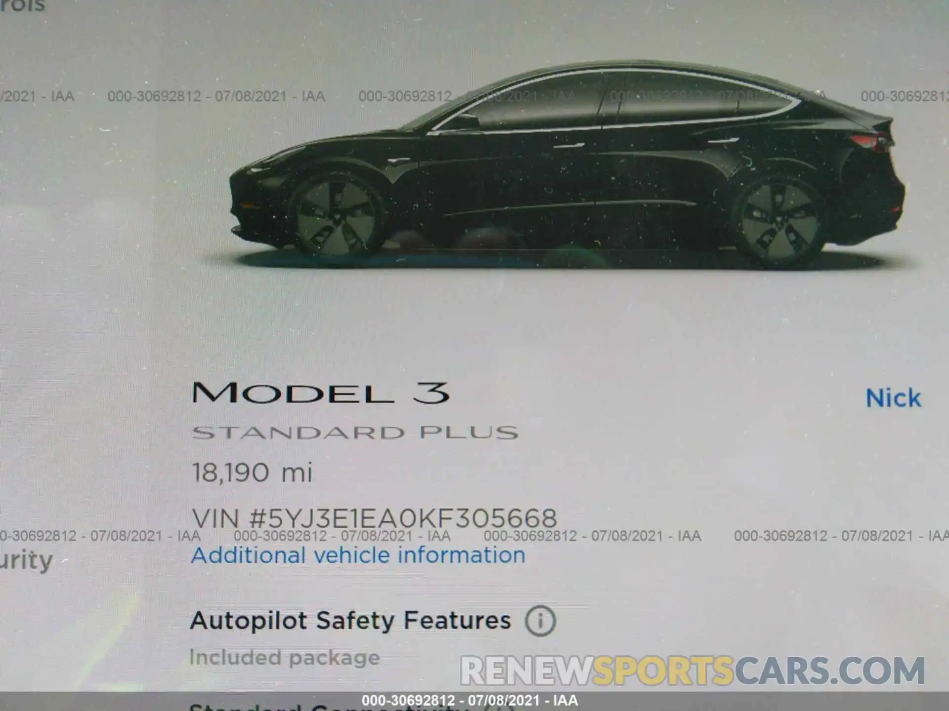 7 Photograph of a damaged car 5YJ3E1EA0KF305668 TESLA MODEL 3 2019