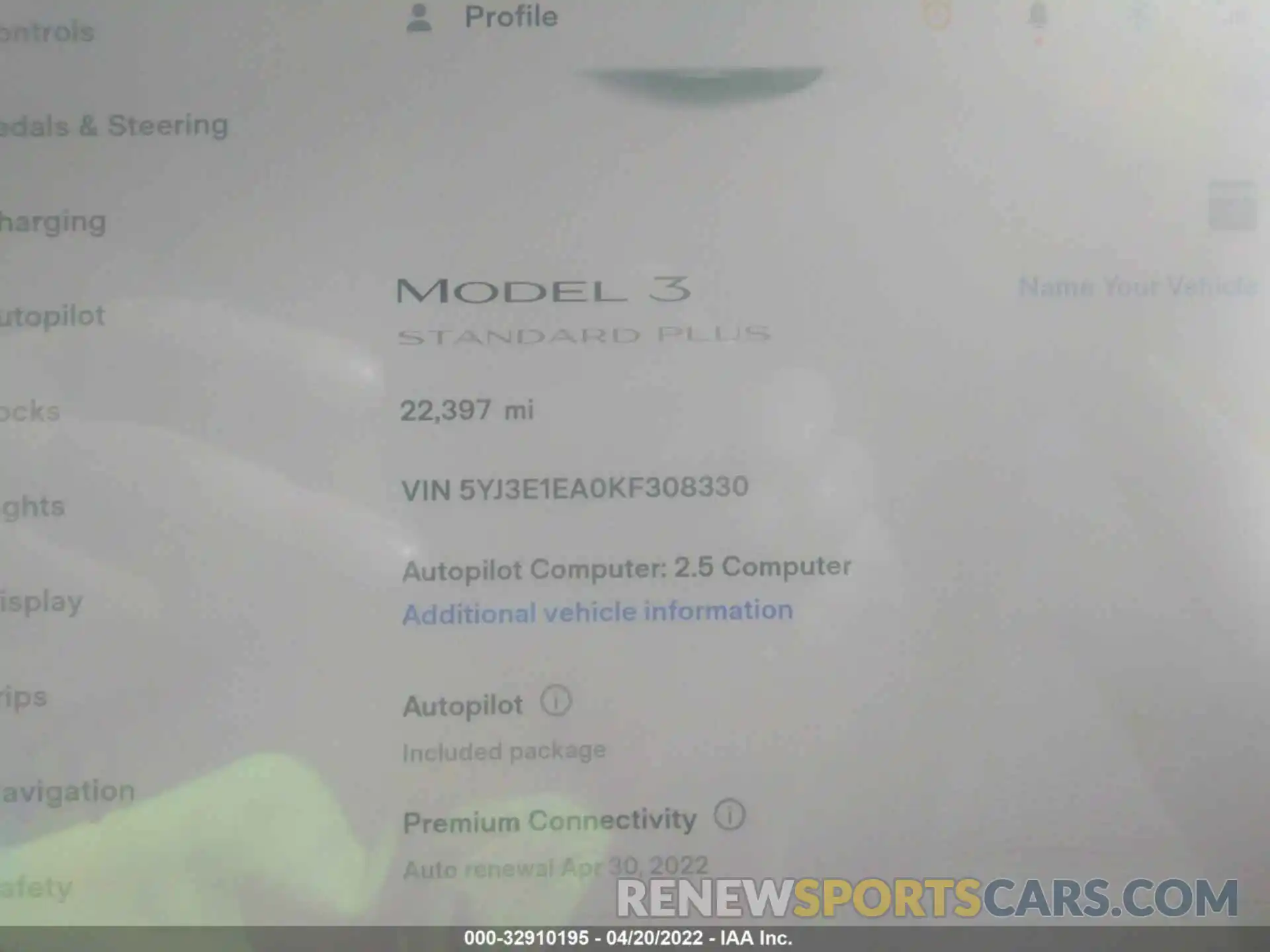 7 Фотография поврежденного автомобиля 5YJ3E1EA0KF308330 TESLA MODEL 3 2019