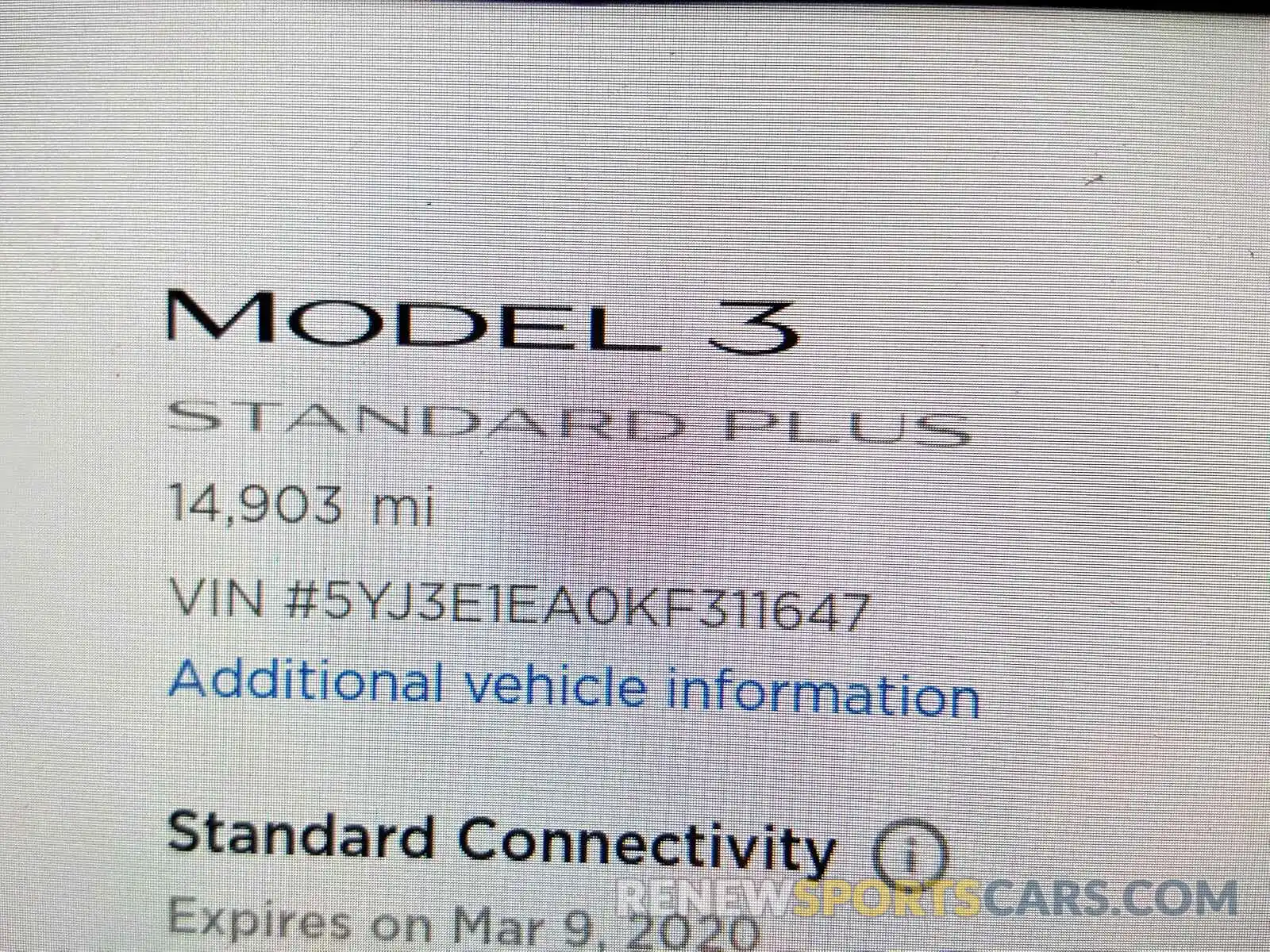 8 Photograph of a damaged car 5YJ3E1EA0KF311647 TESLA MODEL 3 2019