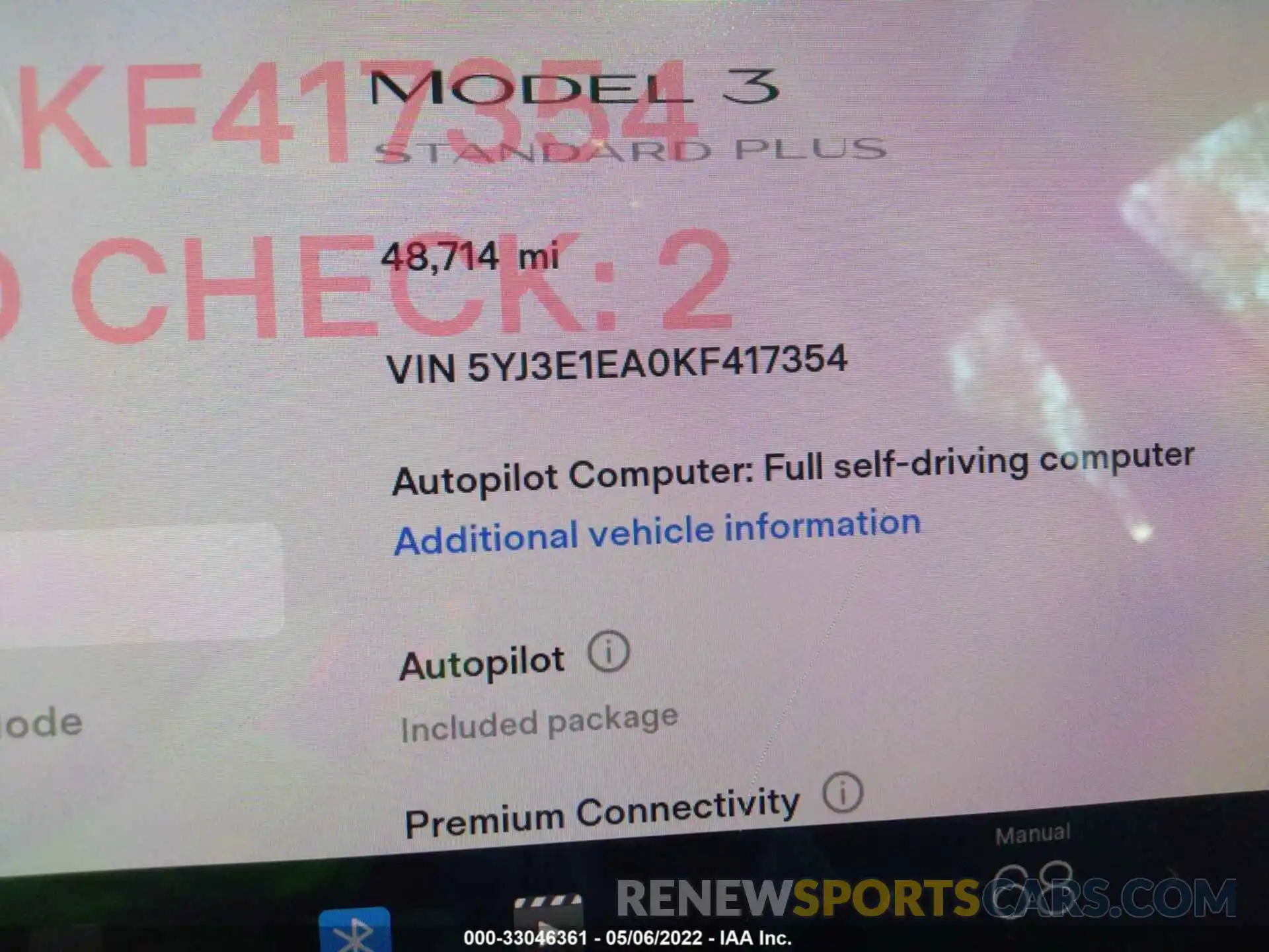 7 Фотография поврежденного автомобиля 5YJ3E1EA0KF417354 TESLA MODEL 3 2019