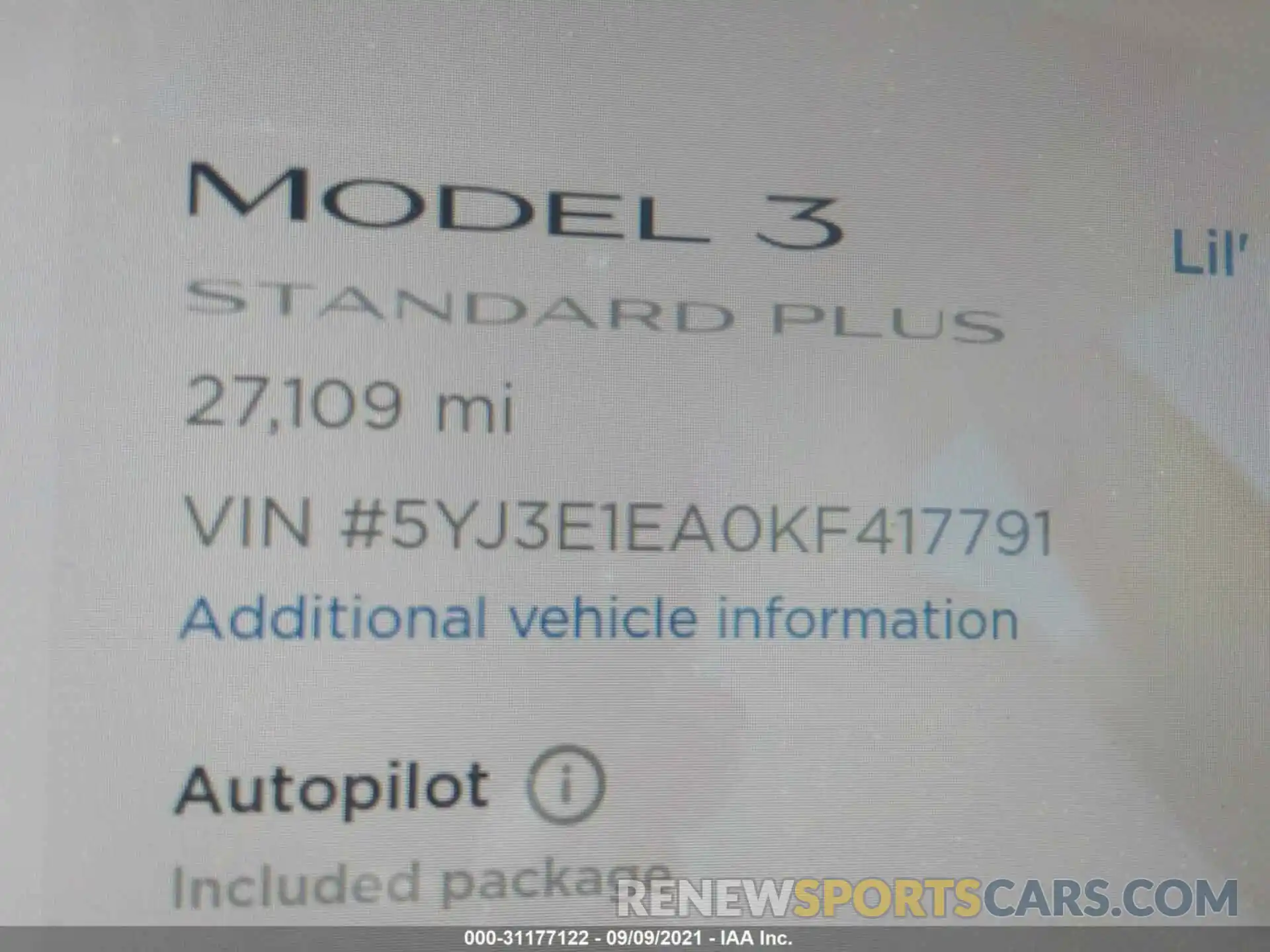 7 Фотография поврежденного автомобиля 5YJ3E1EA0KF417791 TESLA MODEL 3 2019