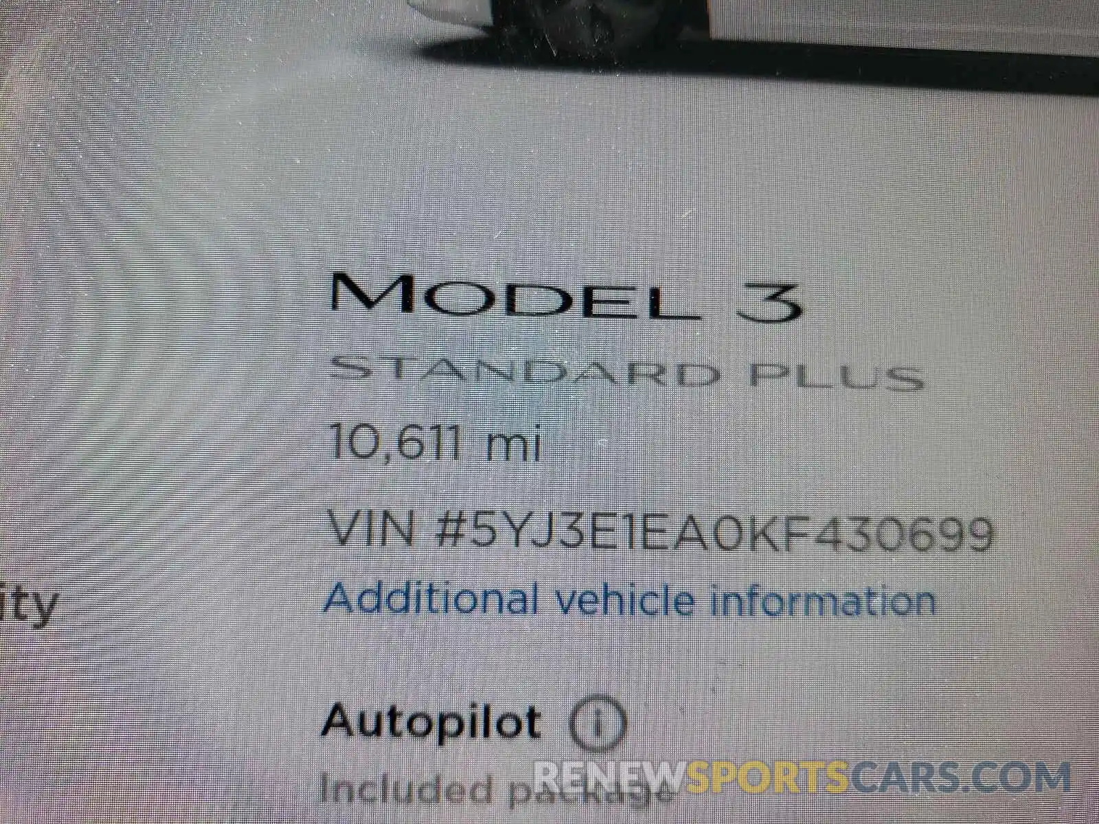 8 Photograph of a damaged car 5YJ3E1EA0KF430699 TESLA MODEL 3 2019