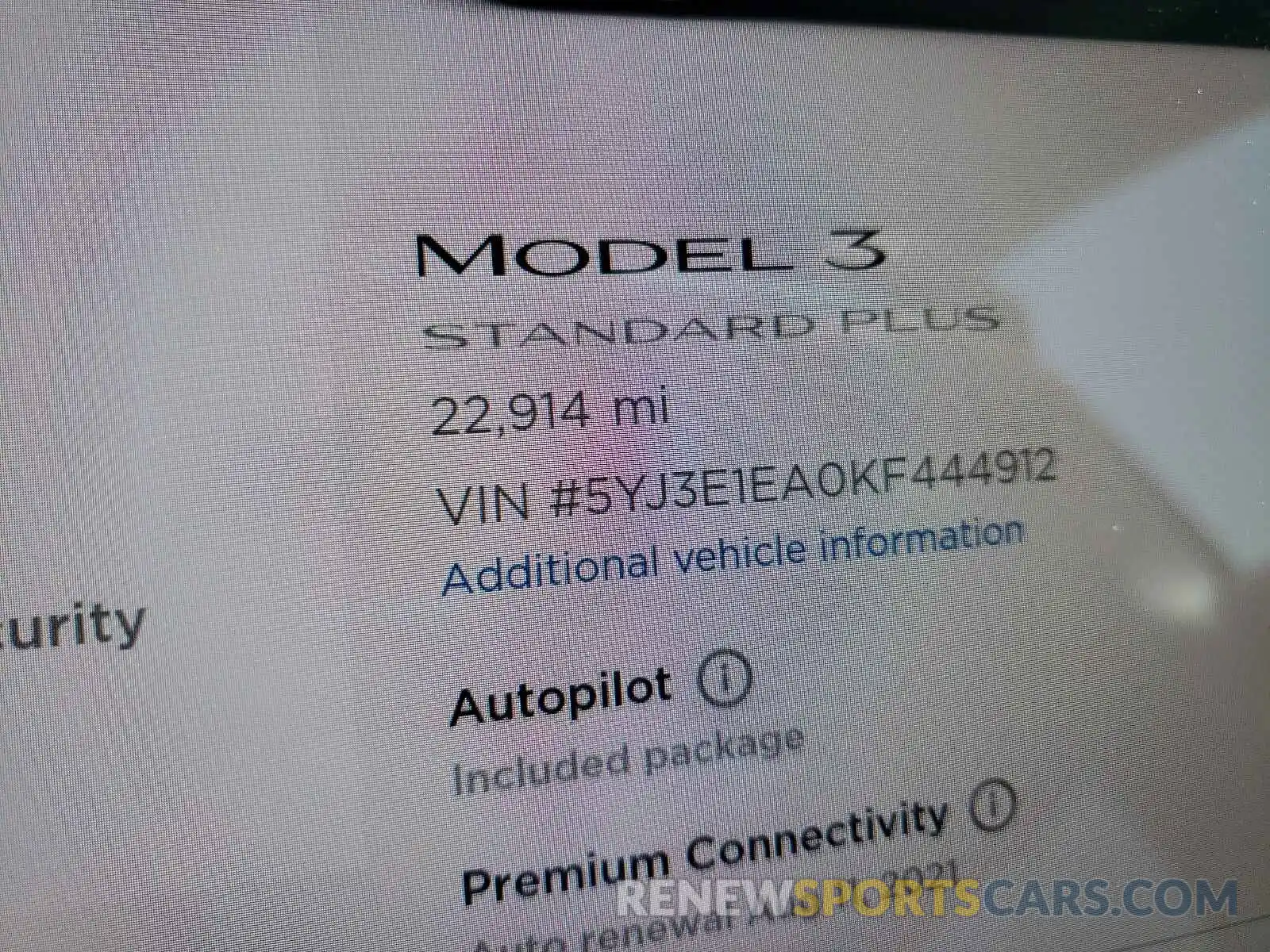 8 Photograph of a damaged car 5YJ3E1EA0KF444912 TESLA MODEL 3 2019