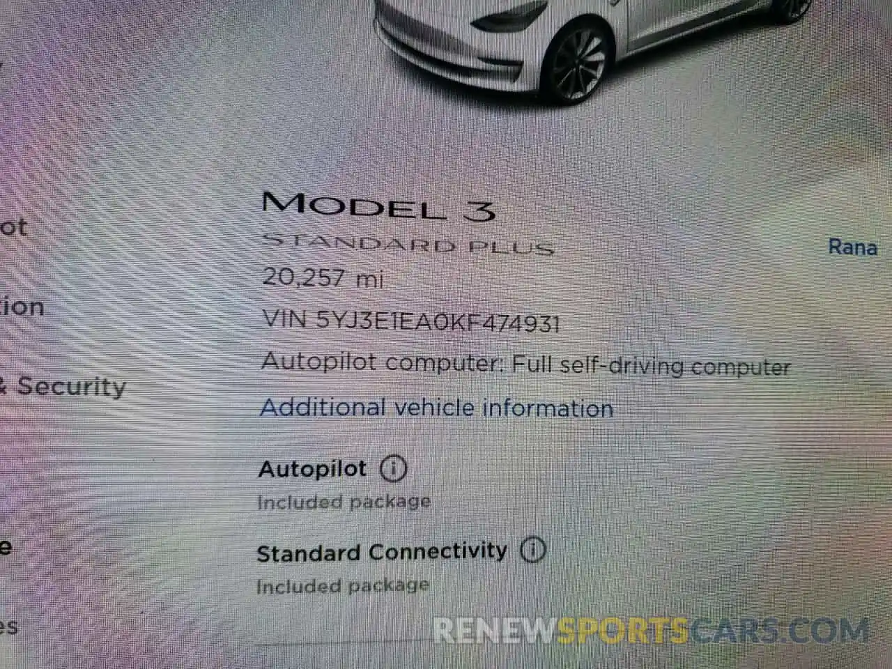 8 Photograph of a damaged car 5YJ3E1EA0KF474931 TESLA MODEL 3 2019