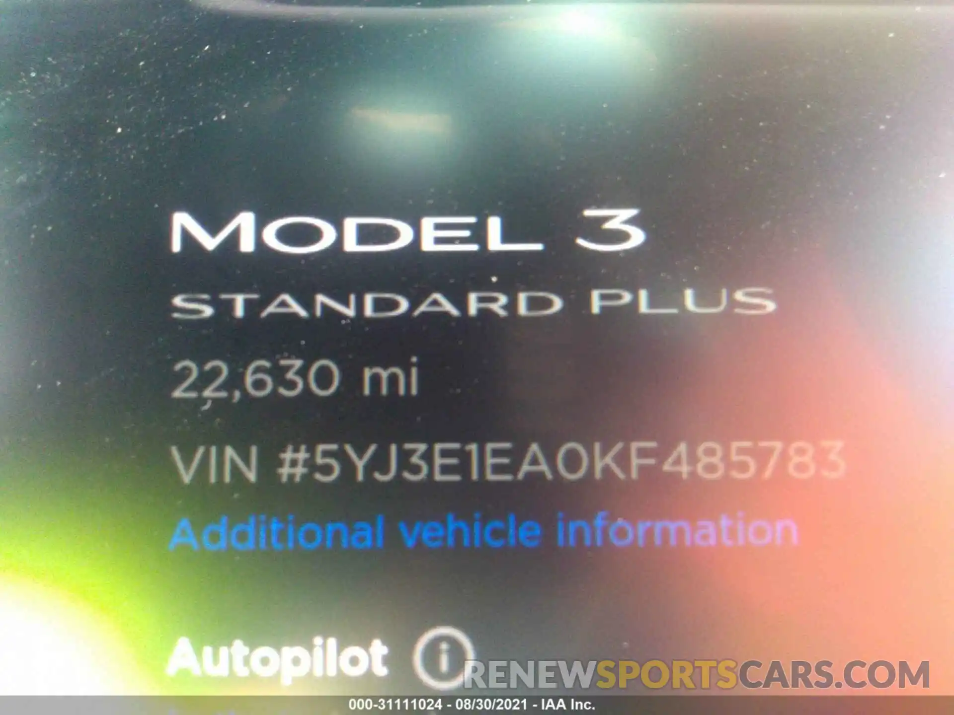 7 Photograph of a damaged car 5YJ3E1EA0KF485783 TESLA MODEL 3 2019