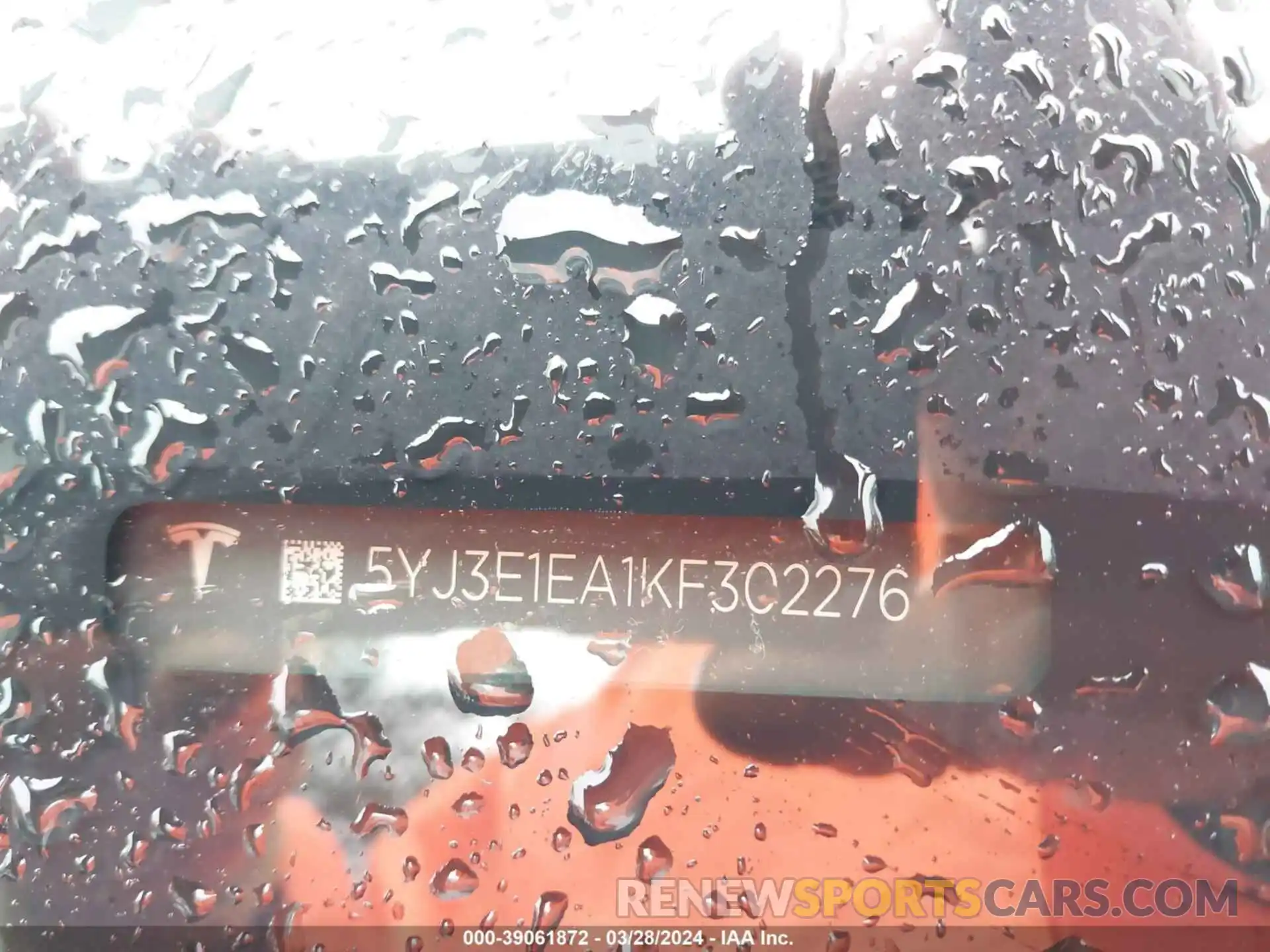 20 Photograph of a damaged car 5YJ3E1EA1KF302276 TESLA MODEL 3 2019