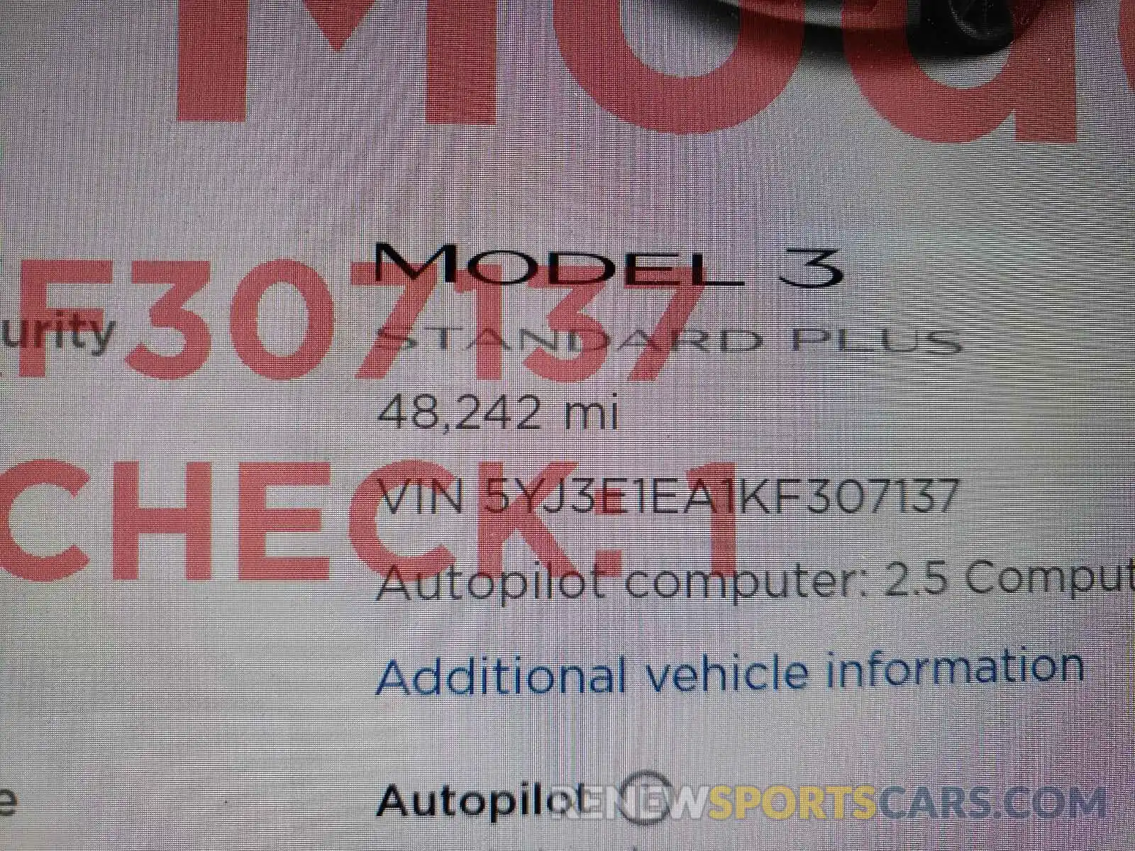 8 Photograph of a damaged car 5YJ3E1EA1KF307137 TESLA MODEL 3 2019