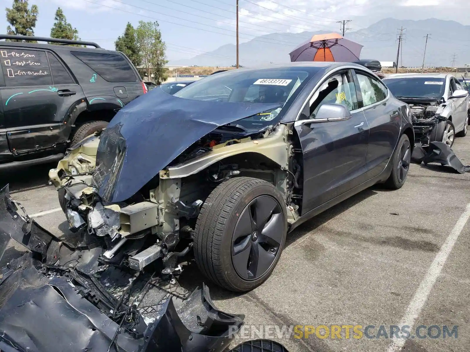 2 Photograph of a damaged car 5YJ3E1EA1KF307249 TESLA MODEL 3 2019