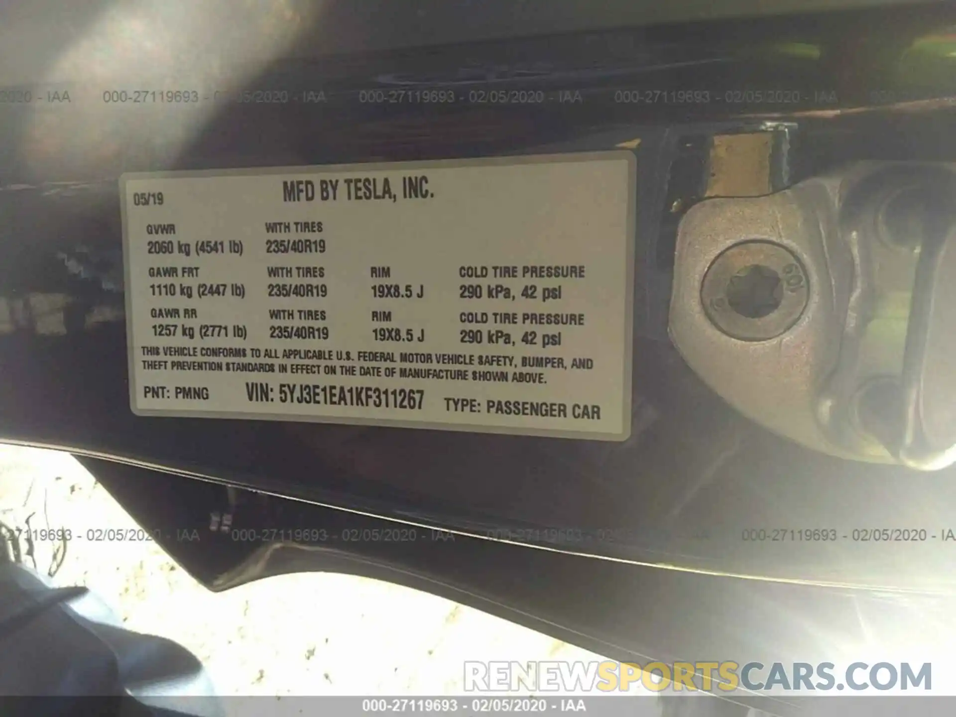 9 Photograph of a damaged car 5YJ3E1EA1KF311267 TESLA MODEL 3 2019