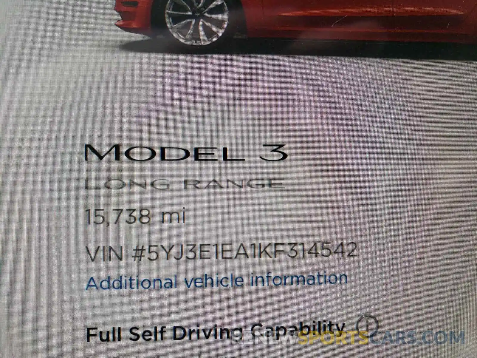 8 Photograph of a damaged car 5YJ3E1EA1KF314542 TESLA MODEL 3 2019