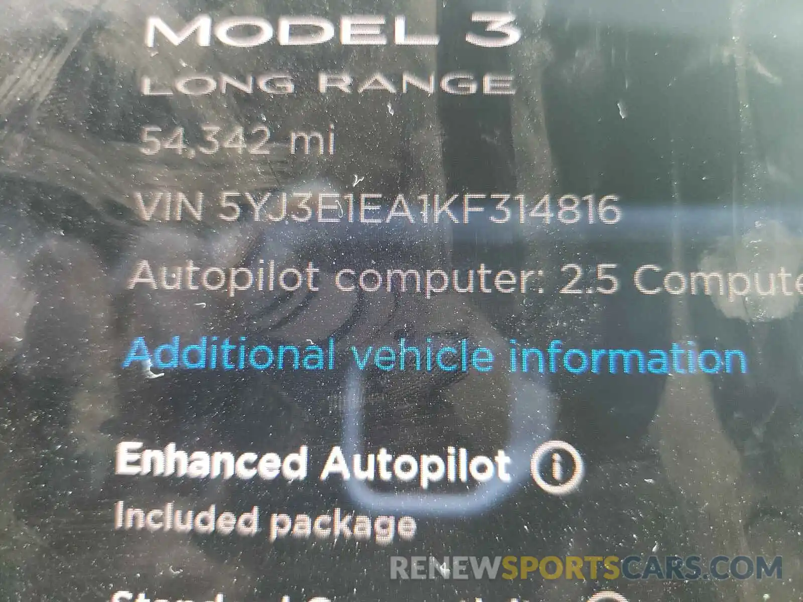 8 Photograph of a damaged car 5YJ3E1EA1KF314816 TESLA MODEL 3 2019