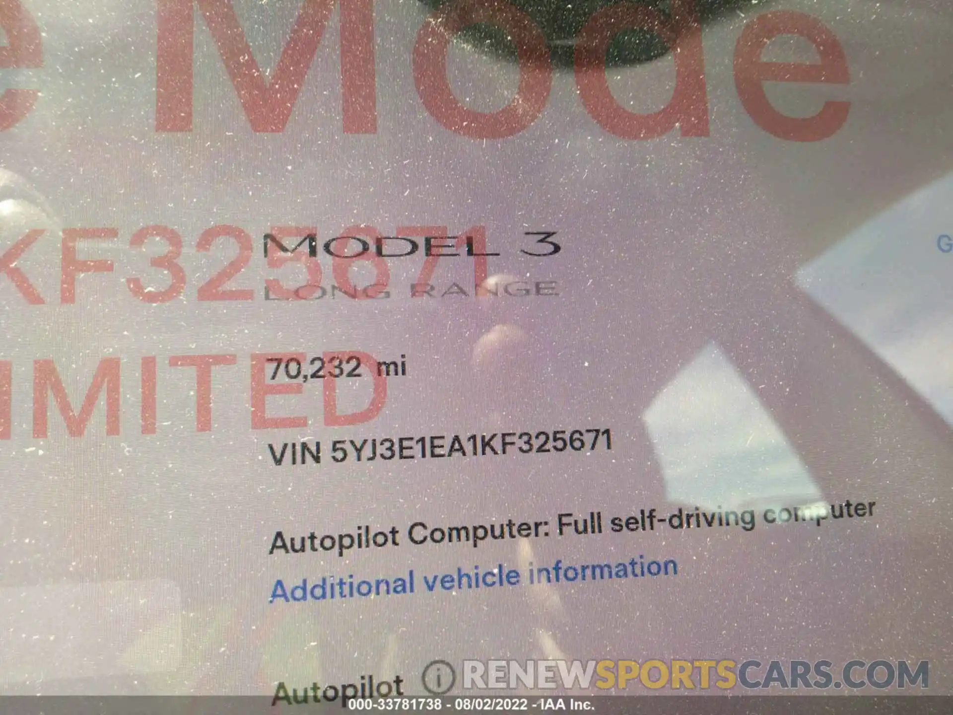 7 Photograph of a damaged car 5YJ3E1EA1KF325671 TESLA MODEL 3 2019